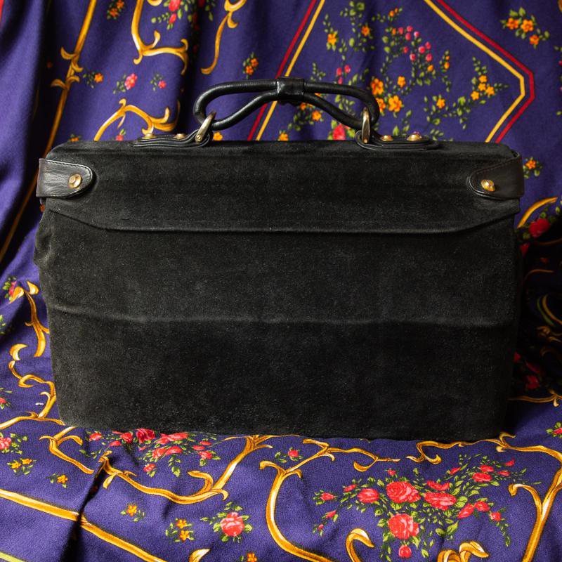 Rare Design - C.a. 1960s Italian Creation Araxie Balck Suede Doctor Bag/Briefcase - from Milan(EW040)