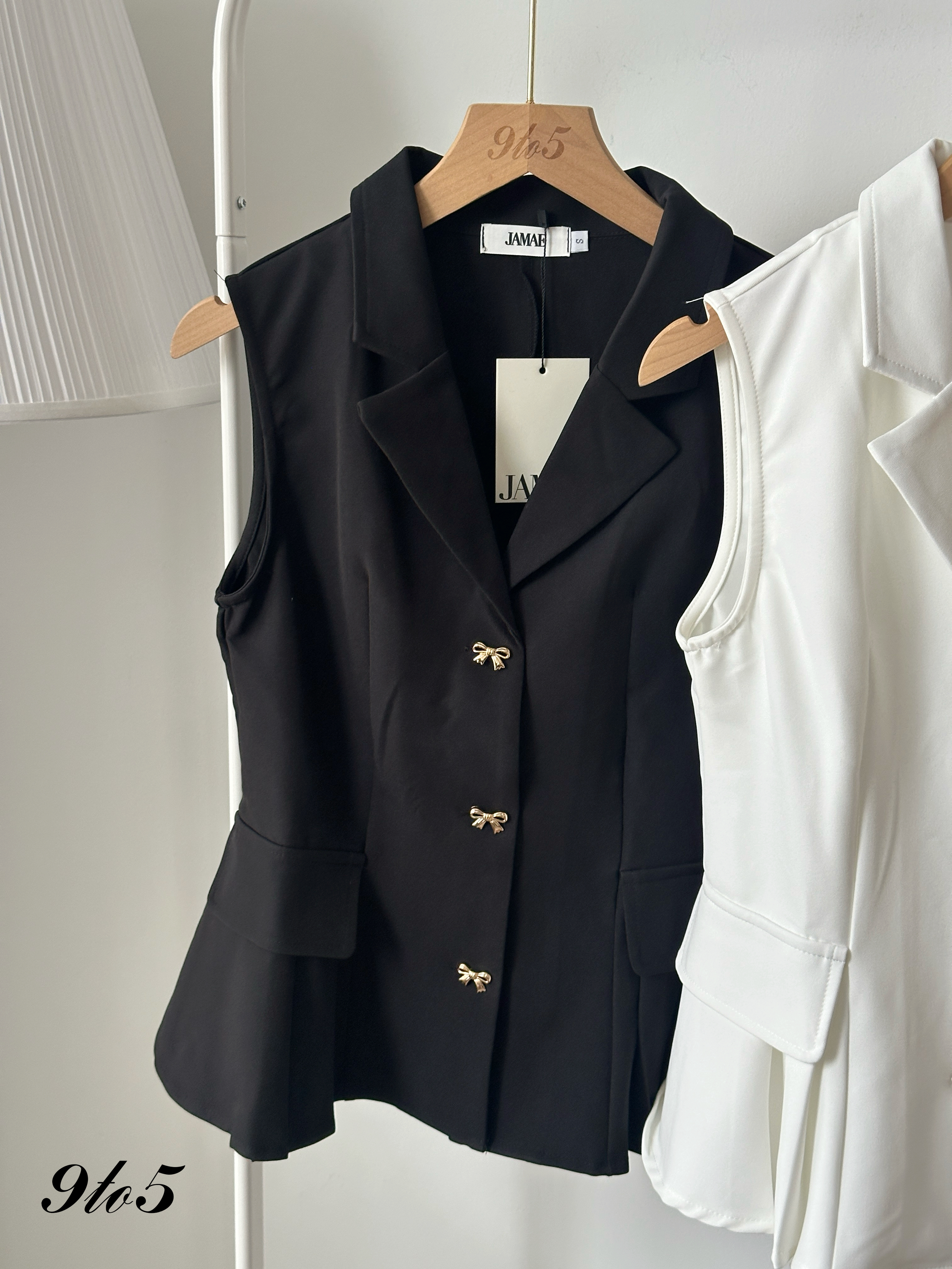 T4207 Ribbon Button Blazer Vest - 3 Colors 