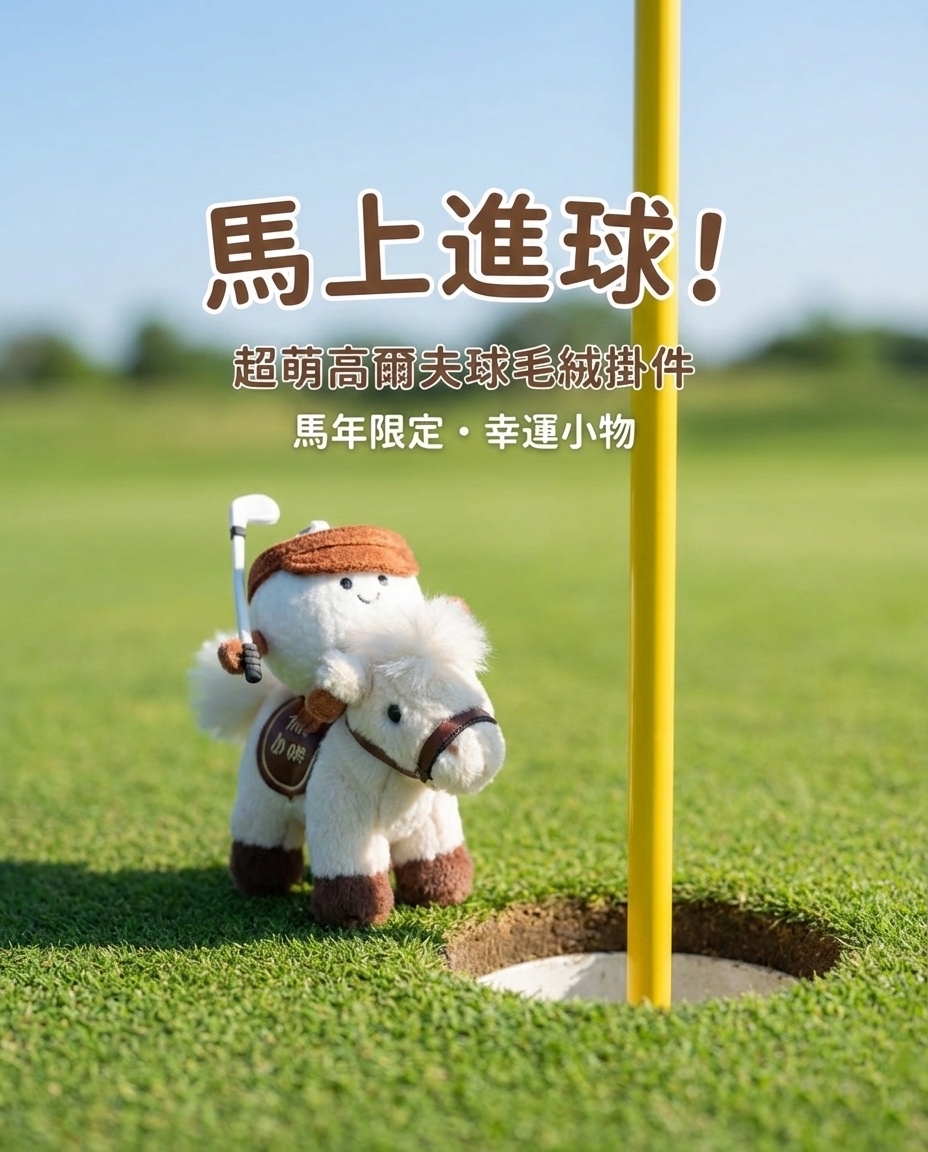 馬上進球！軟乎乎高爾夫球與小白馬公仔掛件 