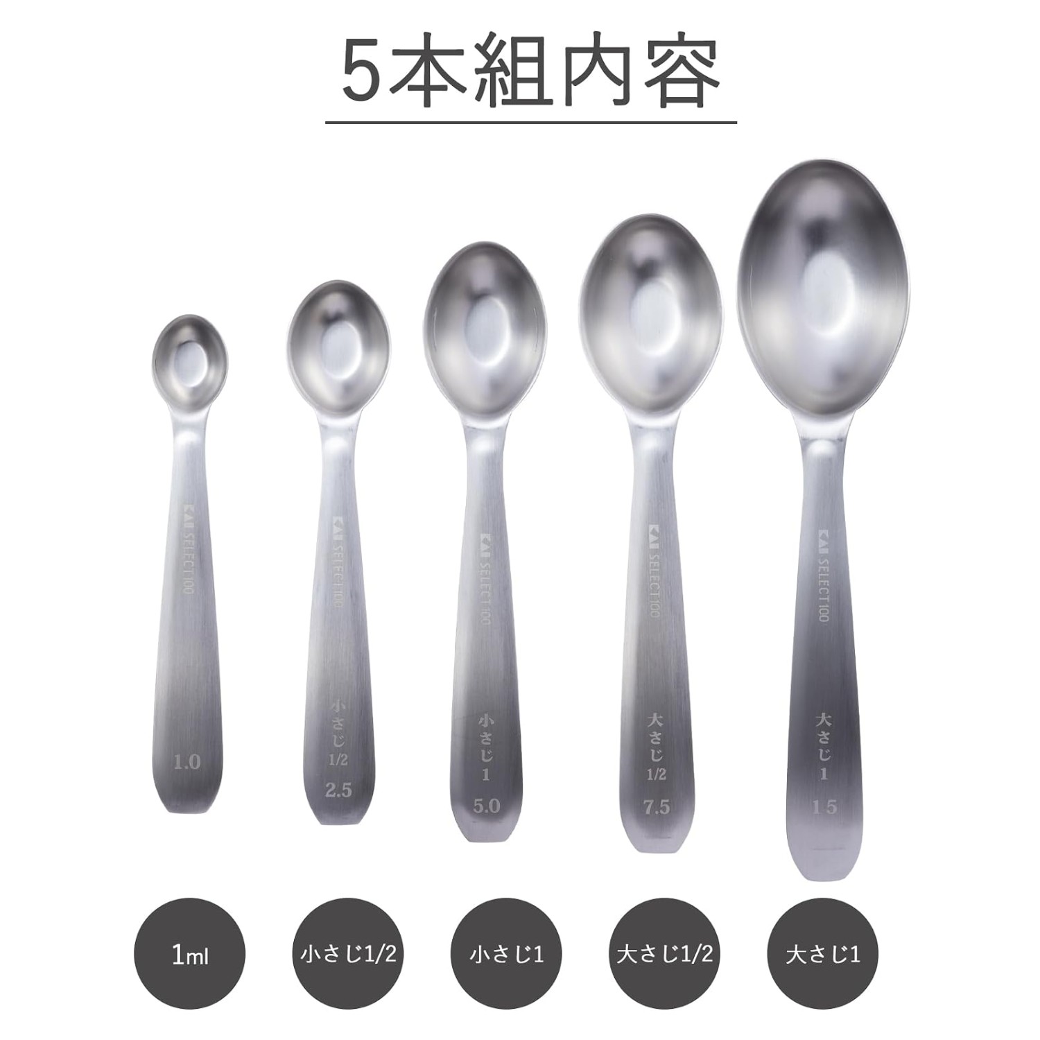 🔥🔥【日本直送《貝印》SELECT 100 不鏽鋼橢圓形計量匙 5 件套裝】