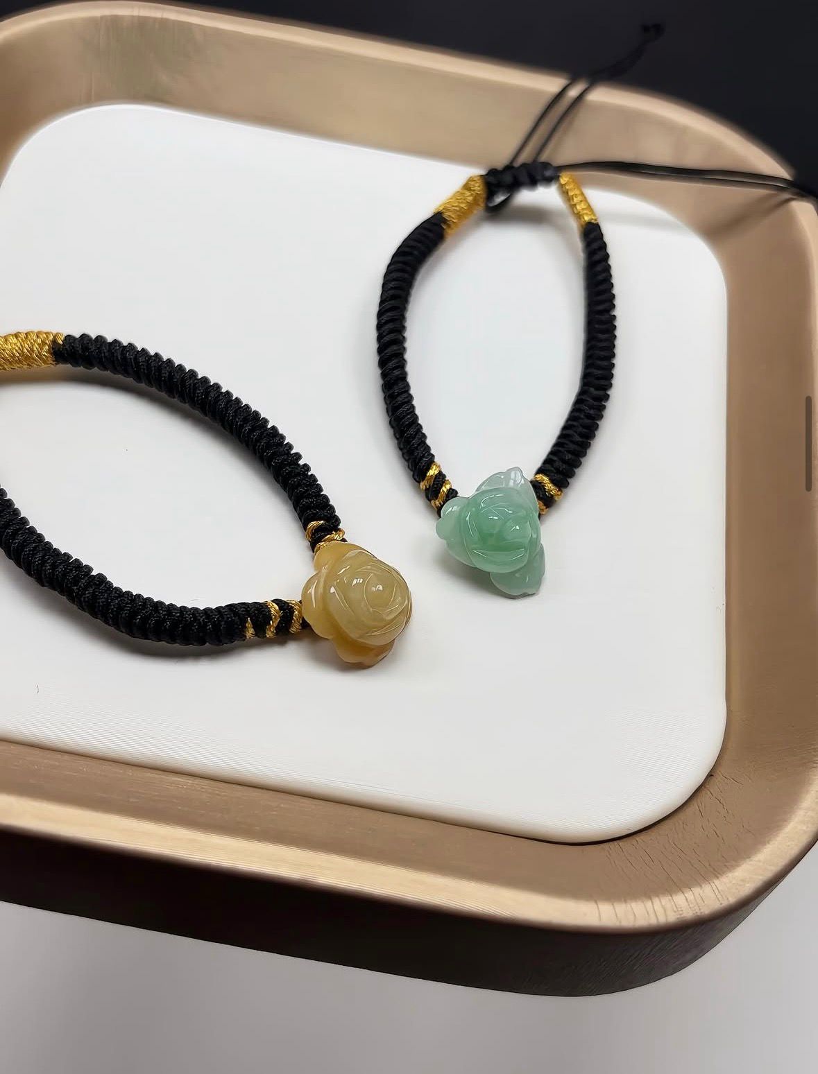 黃翡牡丹花手繩+甜綠牡丹花手繩