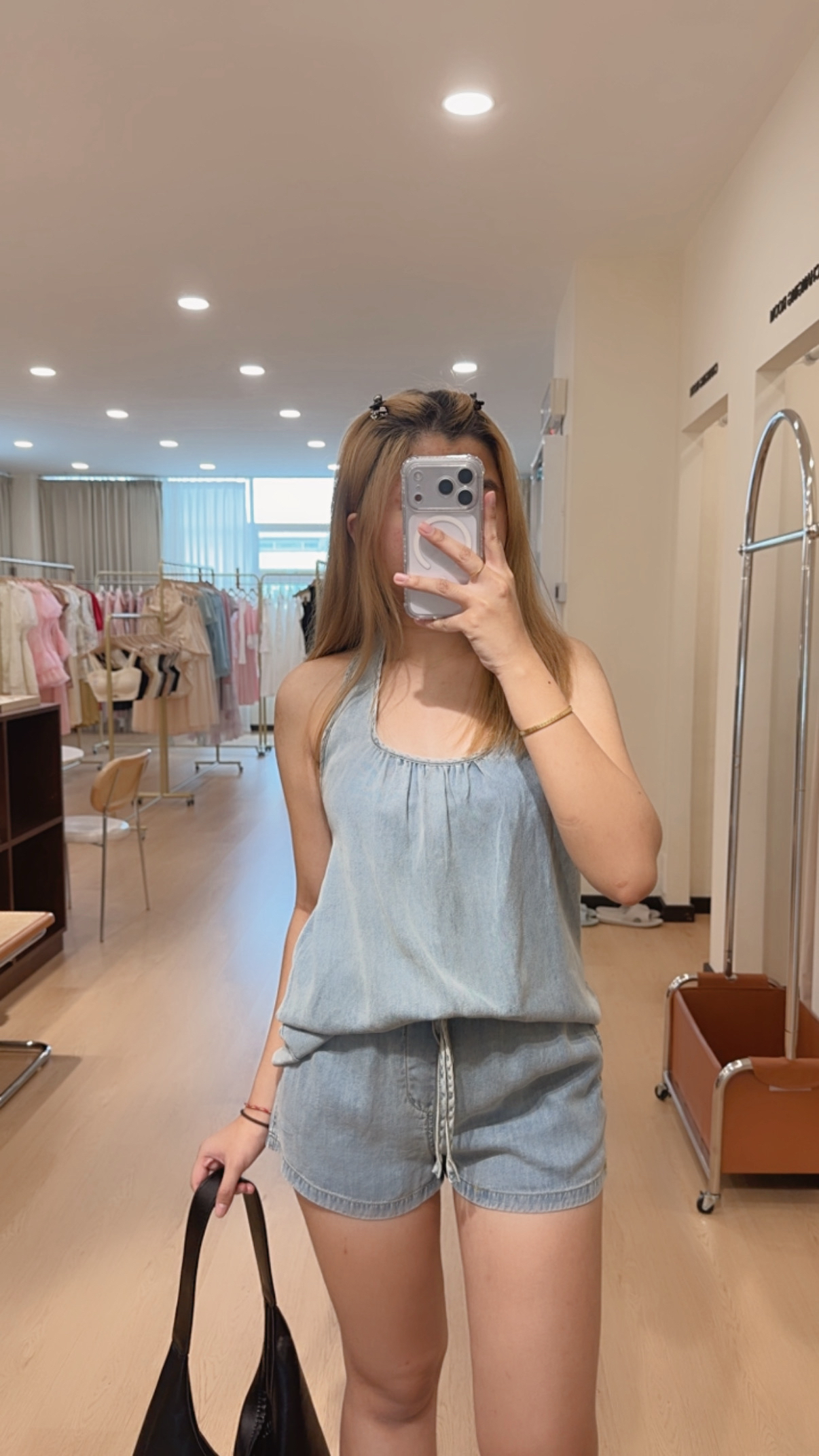 W8318牛仔挂脖套装