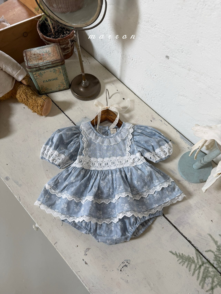 ☀️預訂 韓國直送☀️🇰🇷Marron兩色蕾絲花卉泡泡袖包屁裙