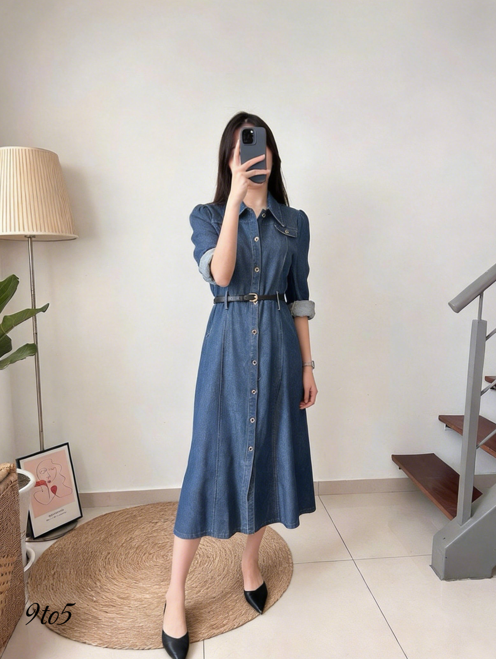 D2345 Denim Dress with belt (3 colors)