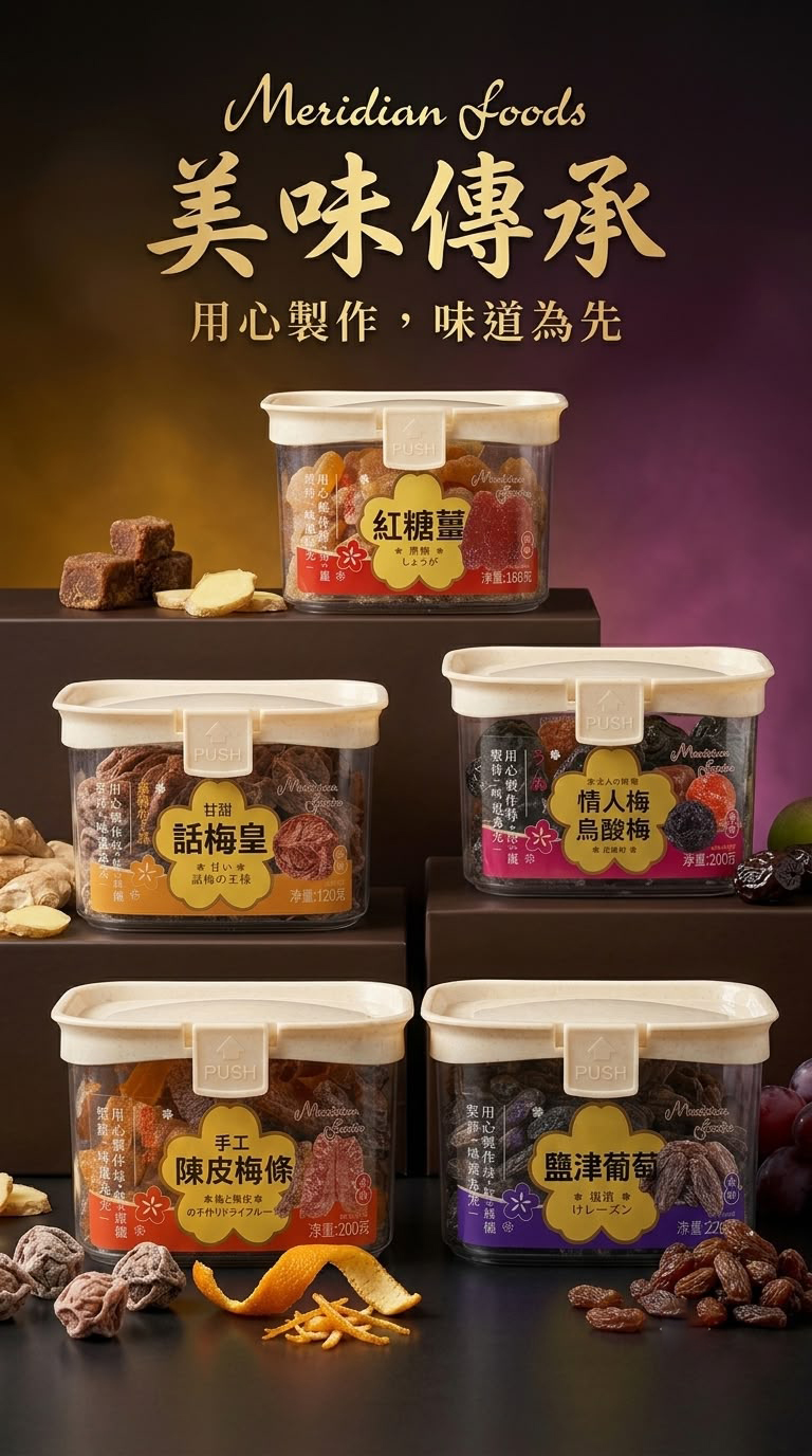 禾穗 食物盒裝 涼果 (話梅皇/ 情人梅烏酸梅/ 紅糖薑 / 鹽津葡萄/ 陳皮梅條)
