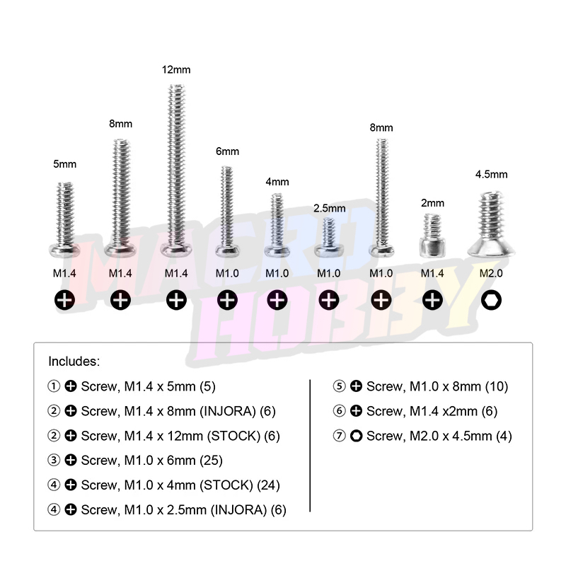 INJORA Grade 12.9 Alloy Steel M1.0 M1.4 M2.0 Screws Set for 1/30 SCX30 #530389