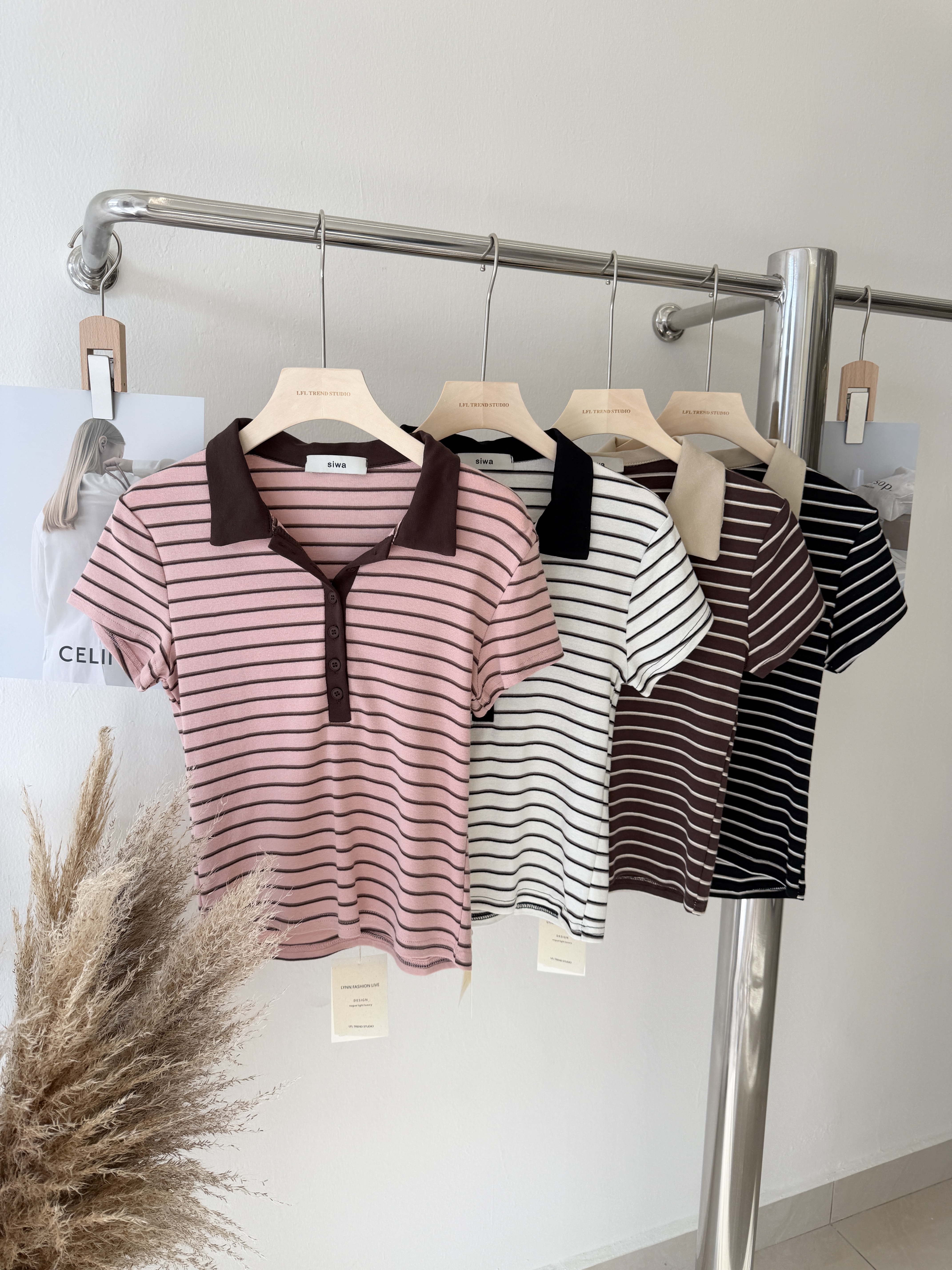 6560 韩系条纹翻领短袖