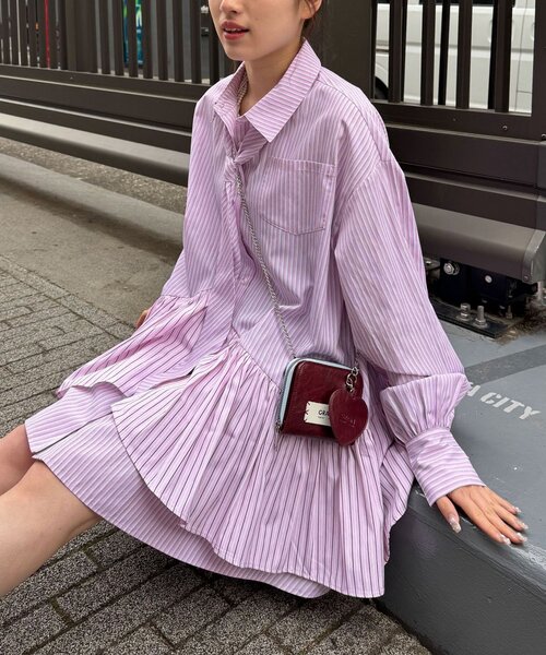 多層束腰襯衫裙【JT041】