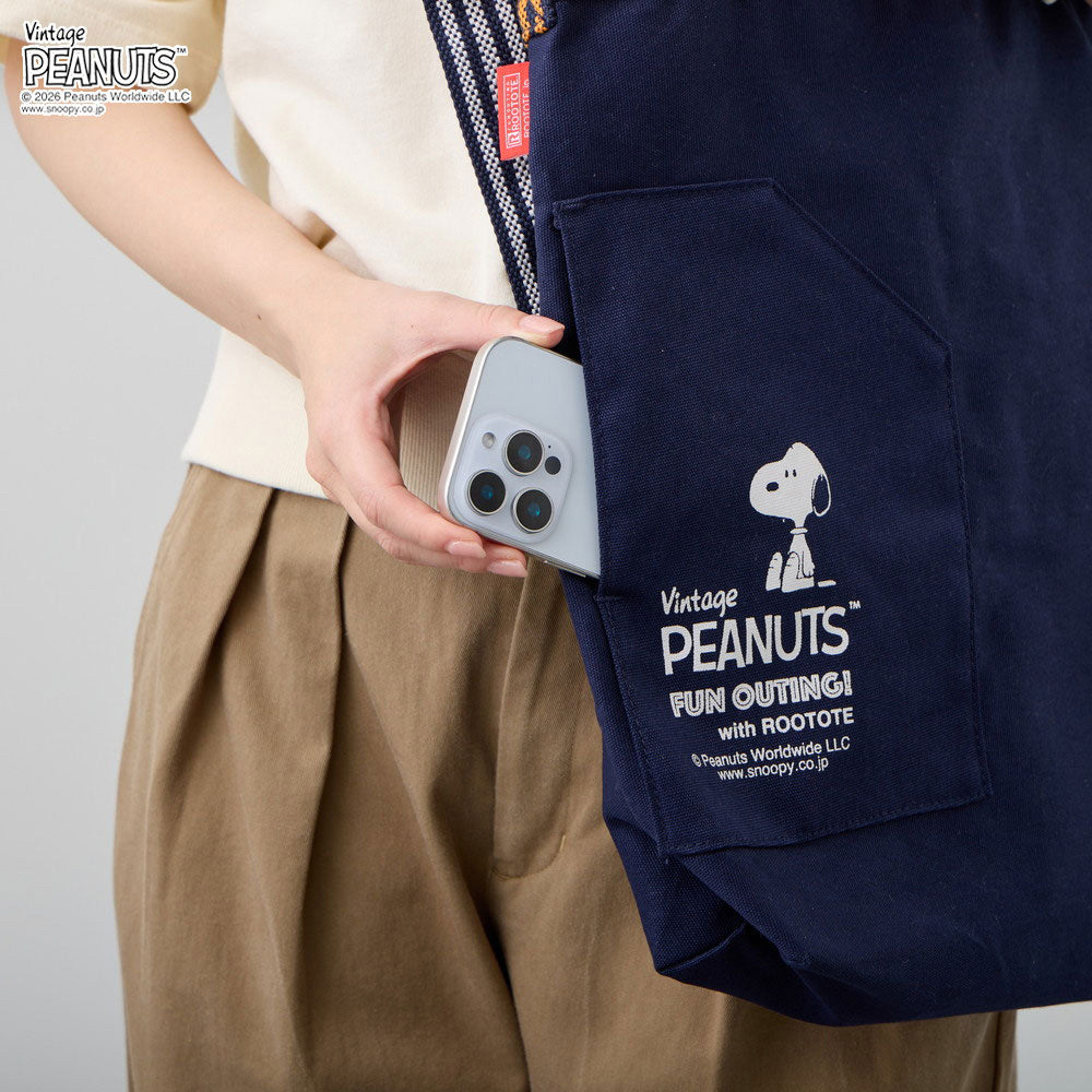 🇯🇵🇯🇵ROOTOTE x PRANUTS 富士山🗻A4 史努比 單肩包 2way海軍藍 深藍色 💙棉男女通用 斜挎 肩掛綿袋現貨🥰🥰