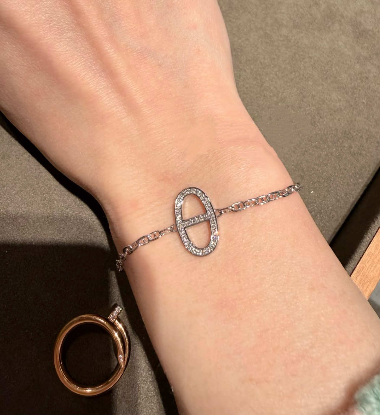 Hermes🐴 18k 白金豬鼻鑽石手鏈 Size ST 配貨價