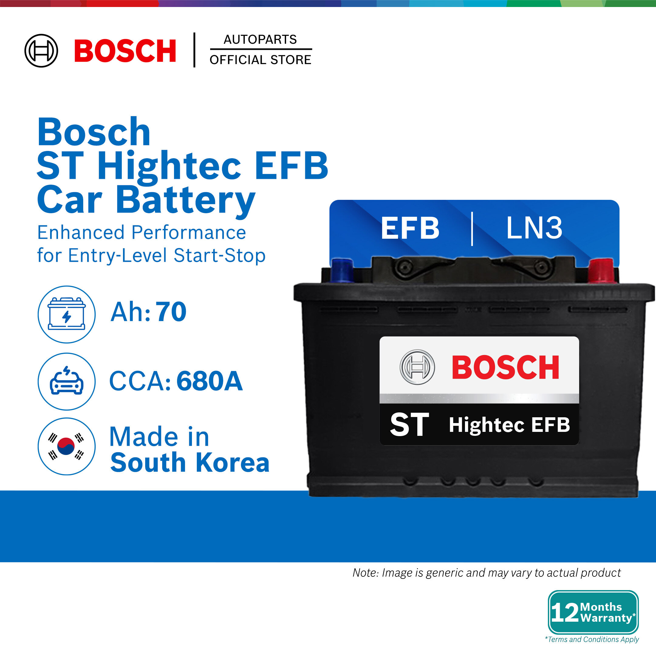 [DELIVERY ONLY] Bosch ST Hightec EFB LN3 DIN70 MF Car Battery (Made in South Korea - 12-month Warranty)