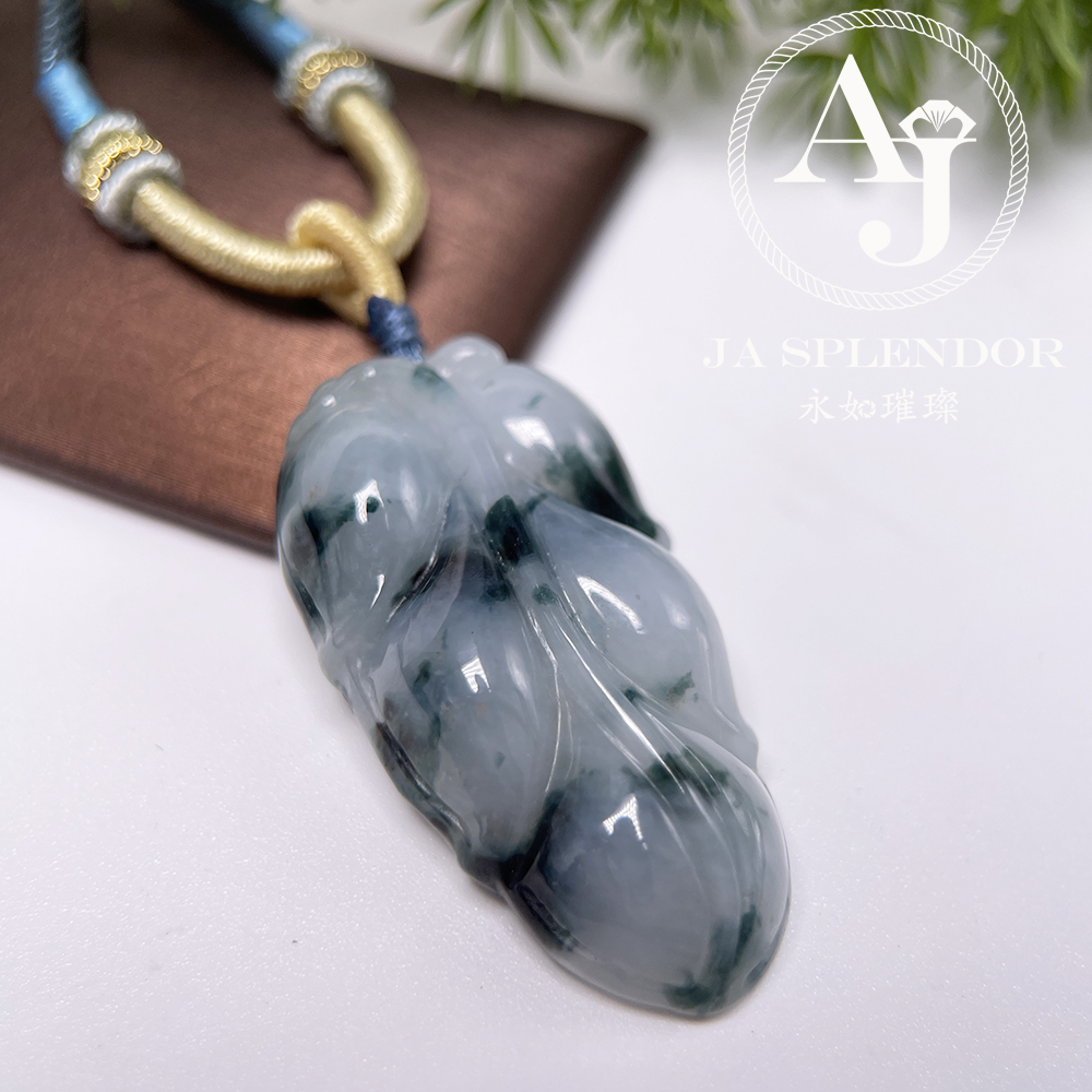 JN-991 天然翡翠A玉 冰潤厚莊飄花事業有成/玉葉吊墜