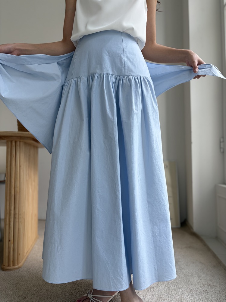 Wrap-Waist Flare Skirt (Blue)