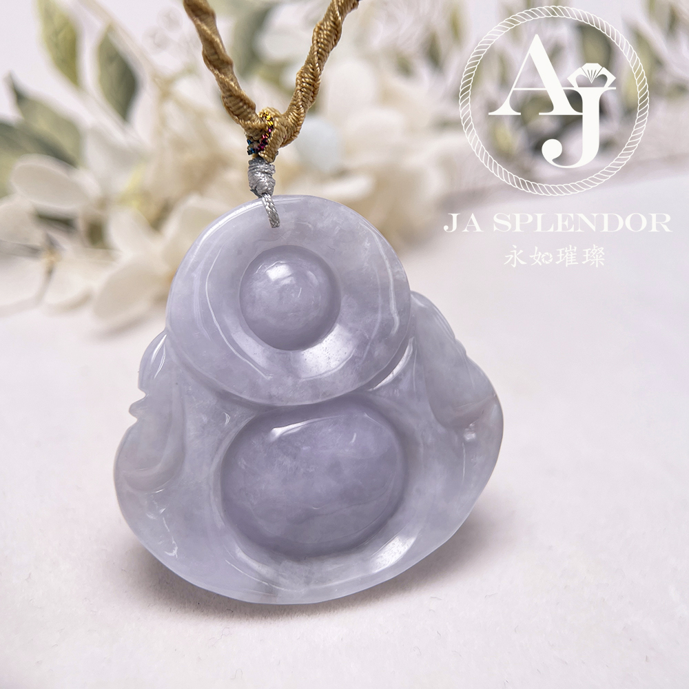 JN-1476 天然翡翠A玉 冰糯紫藍笑口常開大肚佛公吊墜