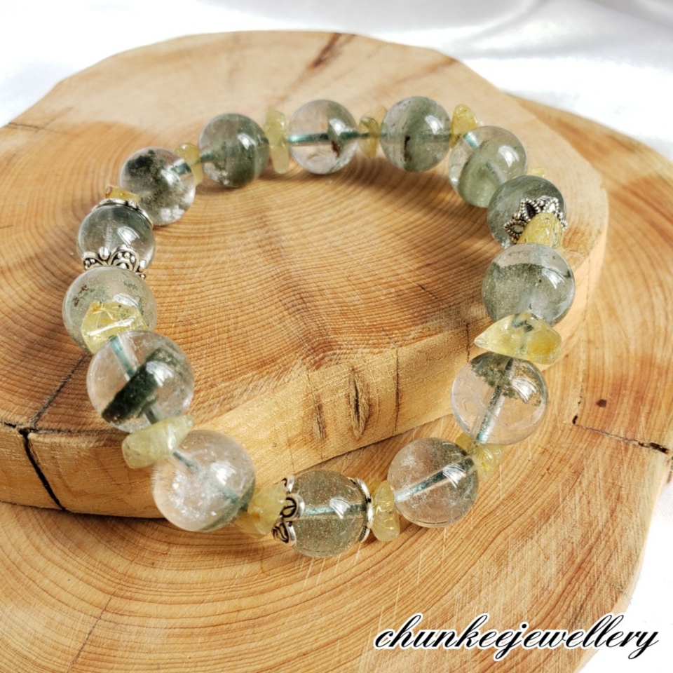 綠幽靈金髮晶藏銀手鏈