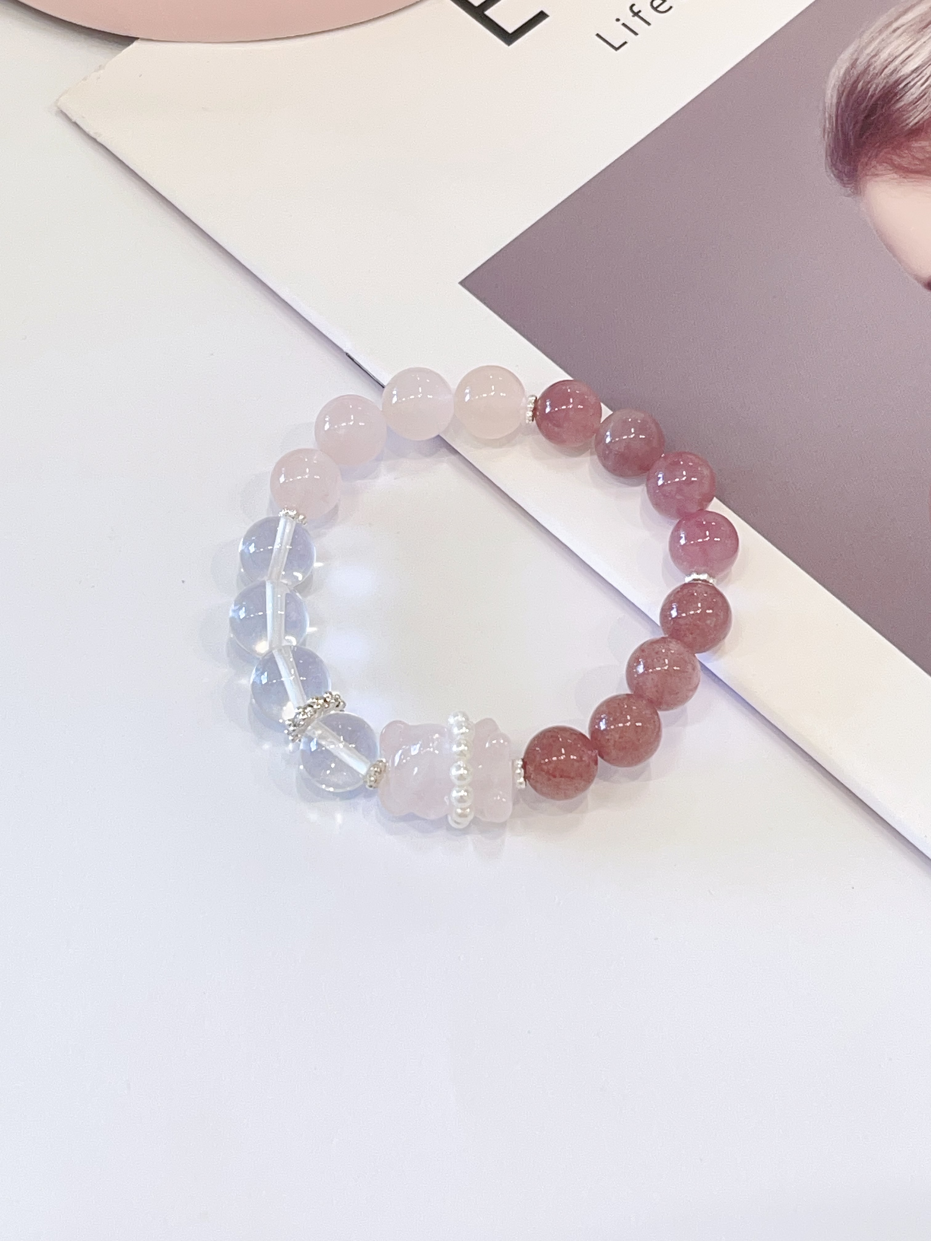 🍓 草莓晶 × 粉水晶 × 白水晶 × 粉水晶小熊手串 Strawberry Quartz, Rose Quartz, Clear Quartz & Rose Quartz Bear  | 10mm