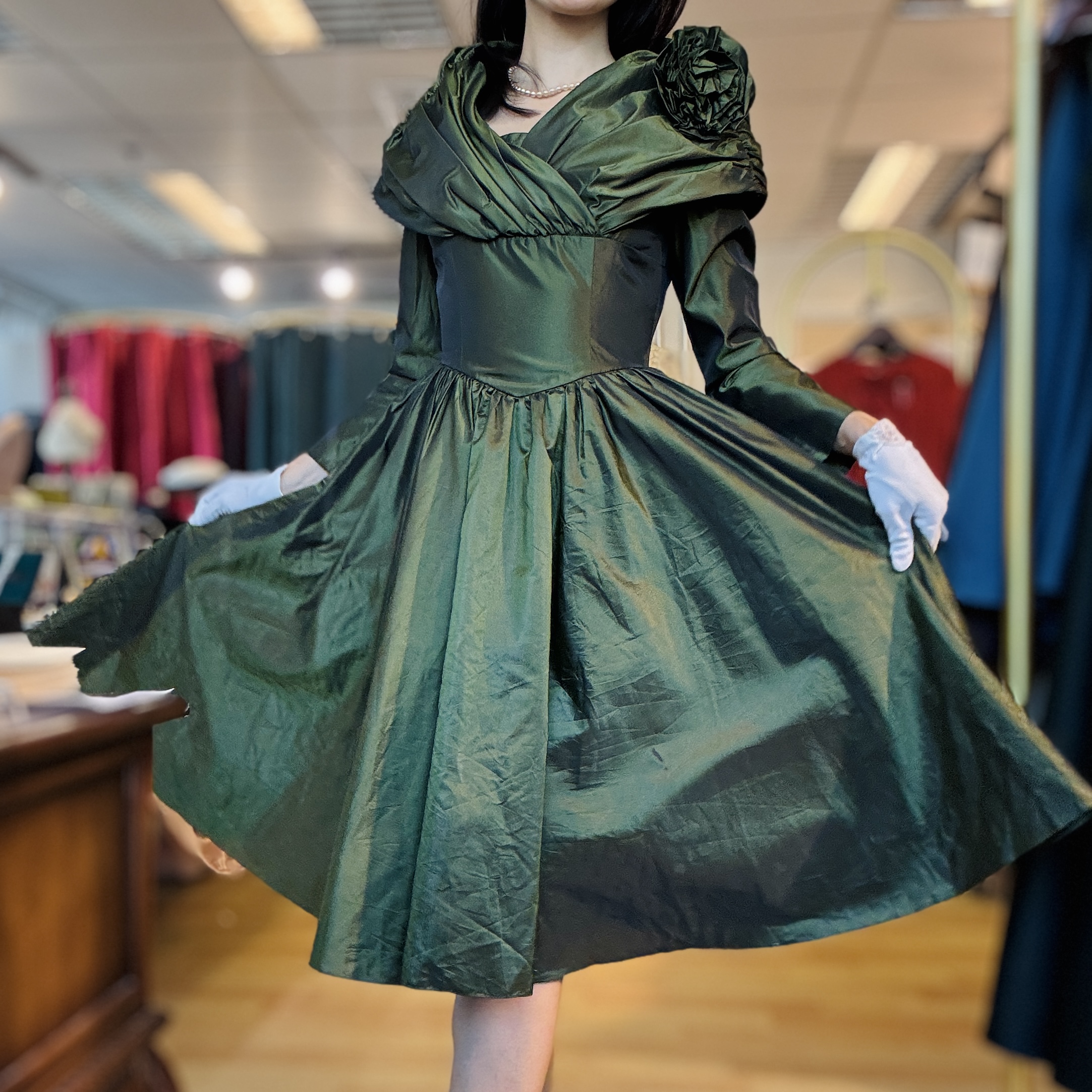Rare! Vintage Olive Green 1980s does 1950s Cocktail Dress (MT2266)