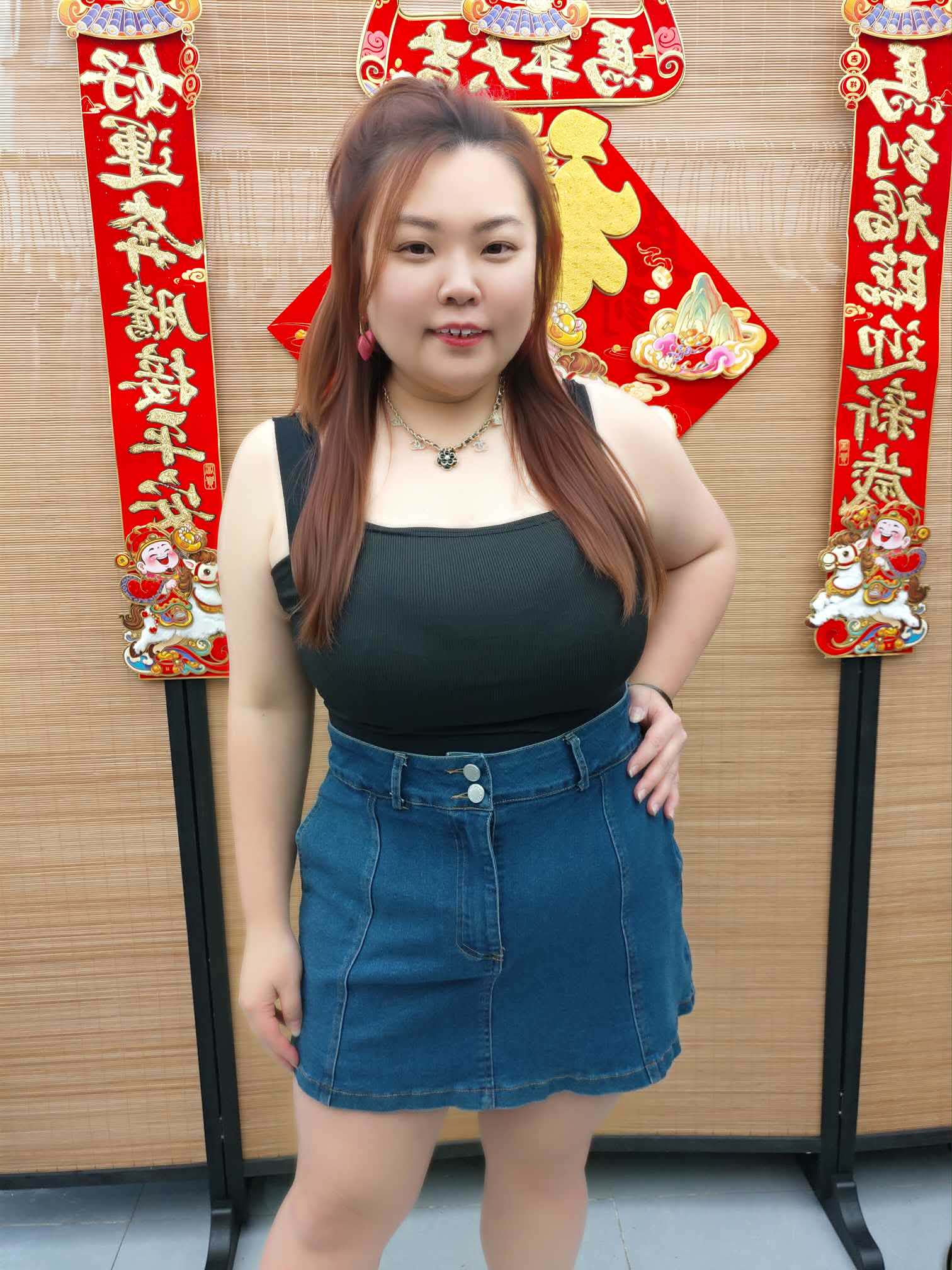 DDI14 TW#1649 大褶皱线设计牛仔裤裙