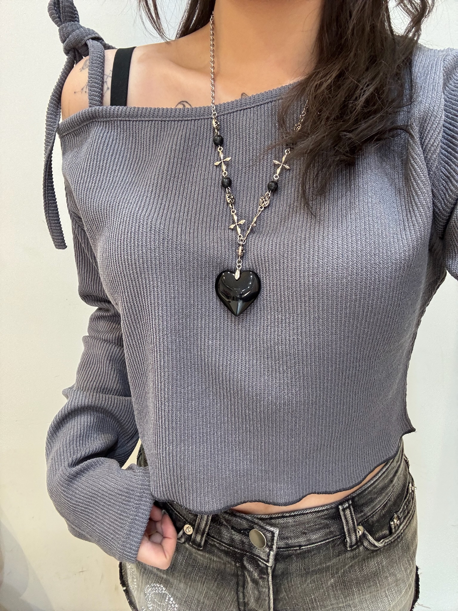 已售罄❌韓國針織斜膊綁帶外搭