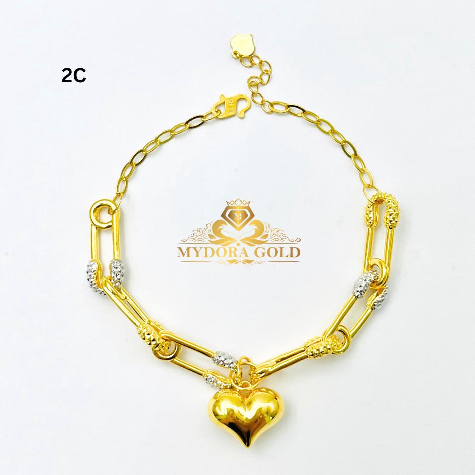 MYDORA Rantai Tangan Fesyen Safety Pin Gantung Love Licin l EMAS 916/22K