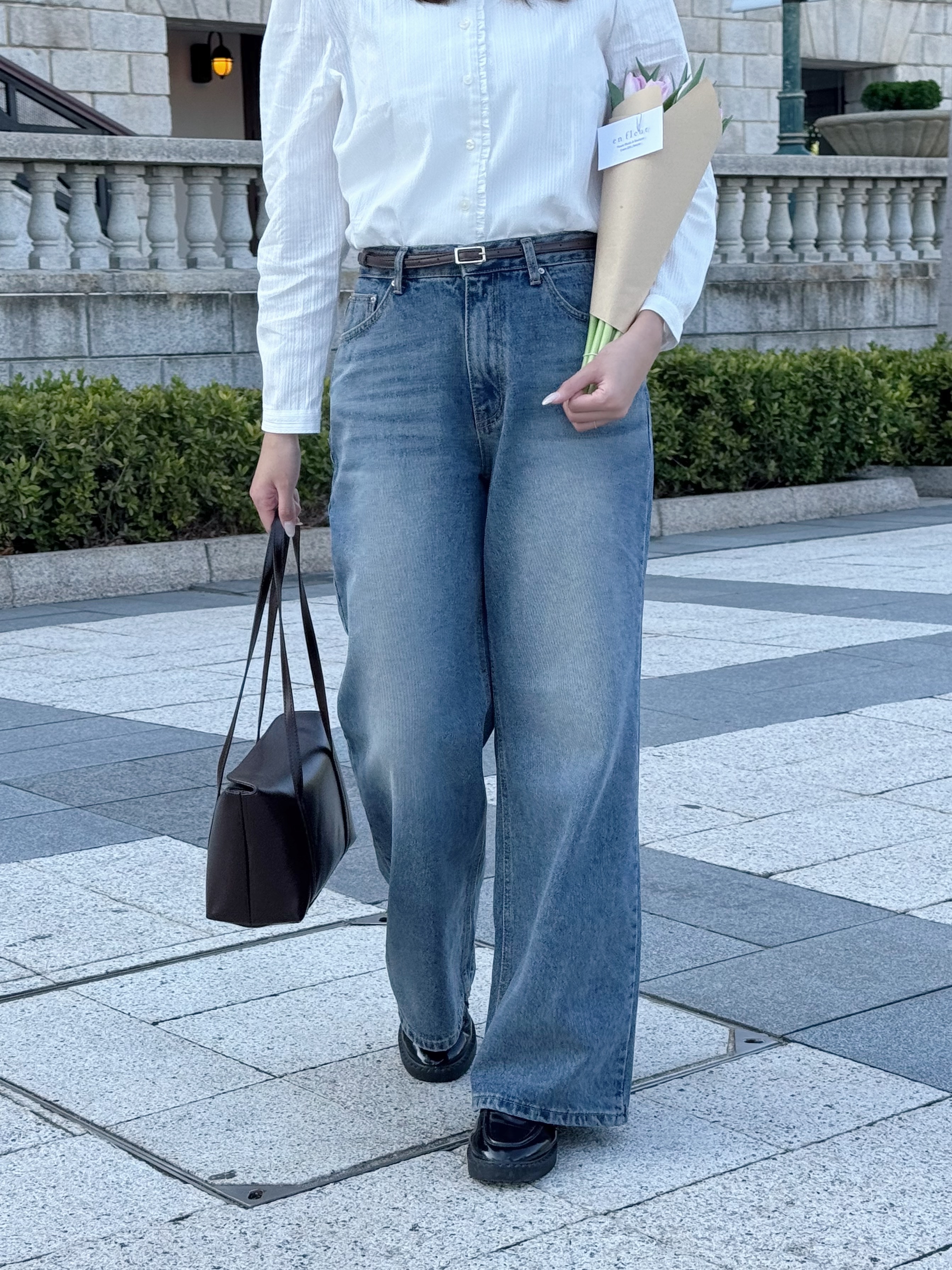 經典高腰闊腿牛仔褲(兩個尺碼)