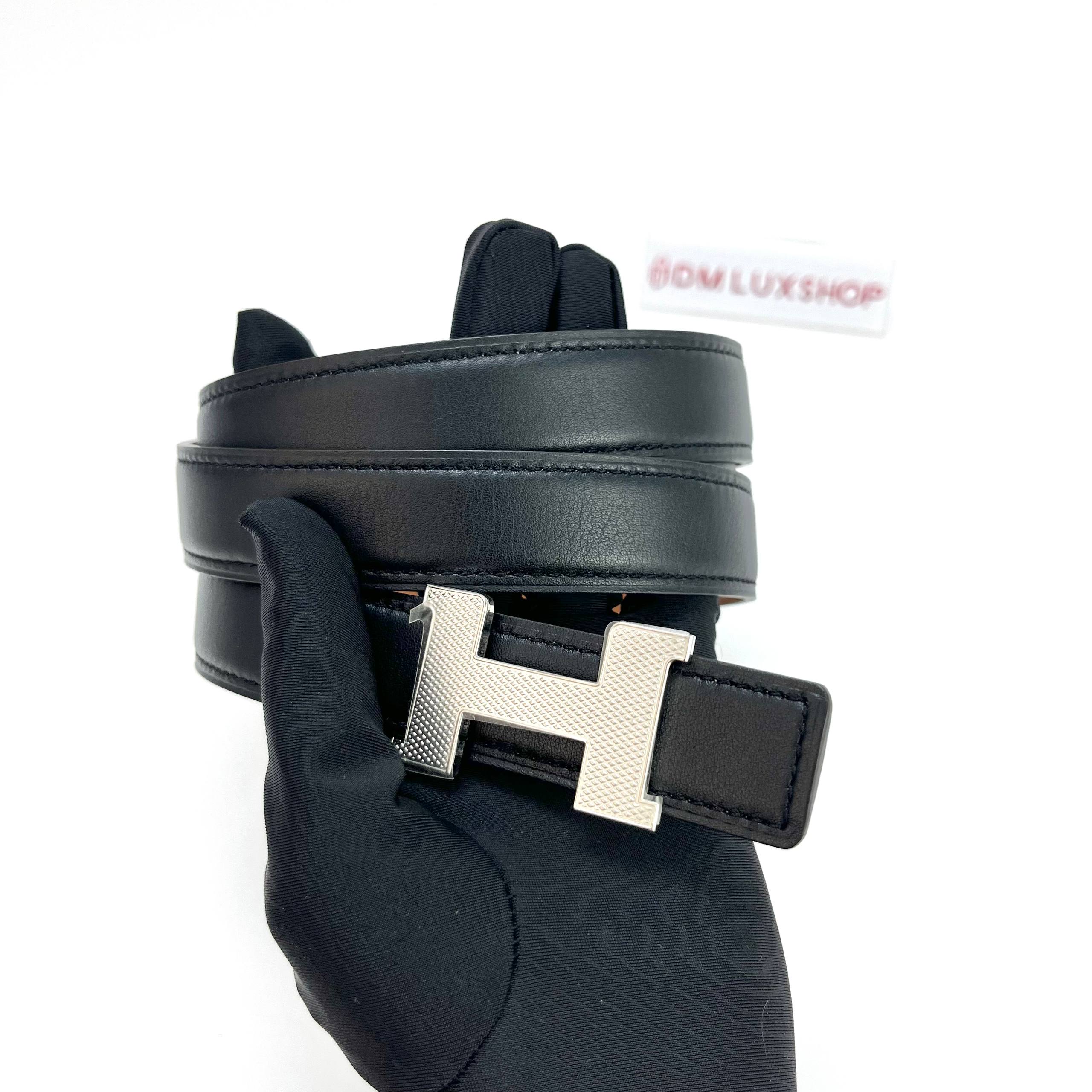 Hermes Reversible Leather Strap 24MM Noir/Gold PHW (Stamp U, Y: 2022)