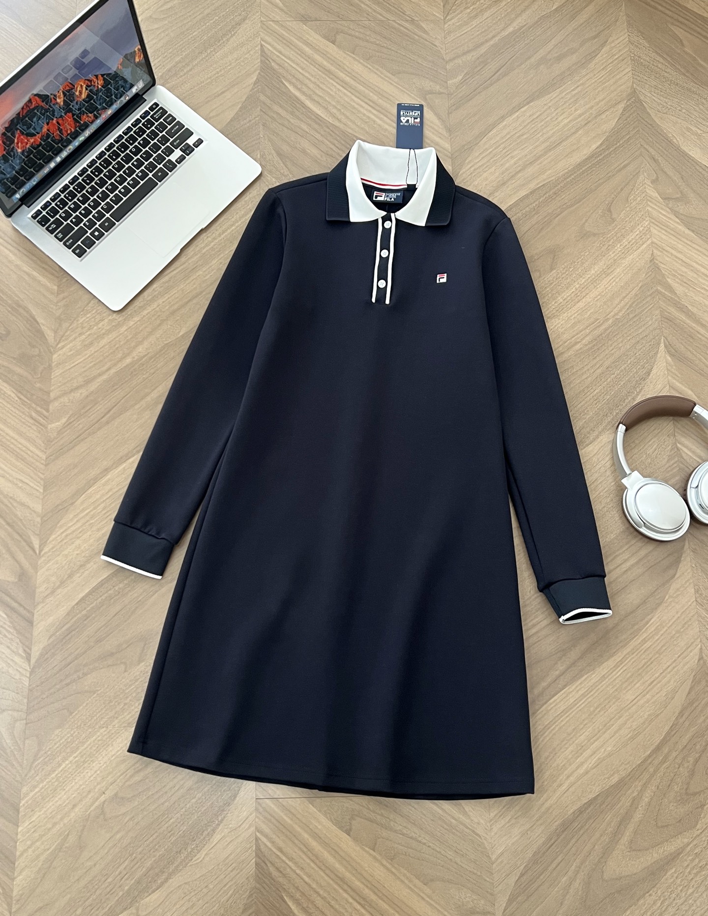 FILA 拼色POLO 領連身裙