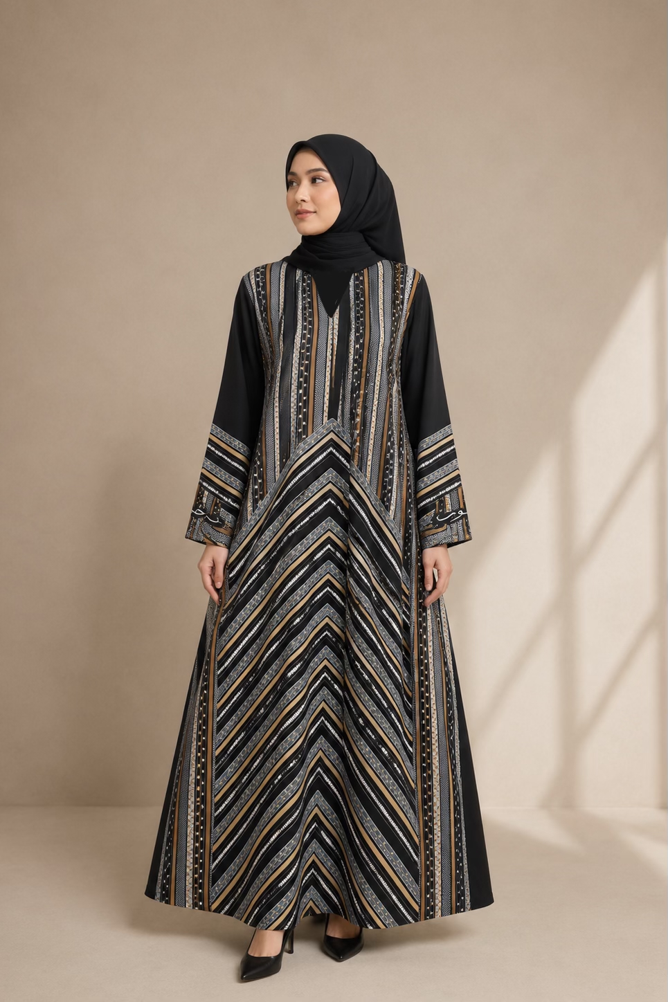 STRIPE DRESS in Black Gold