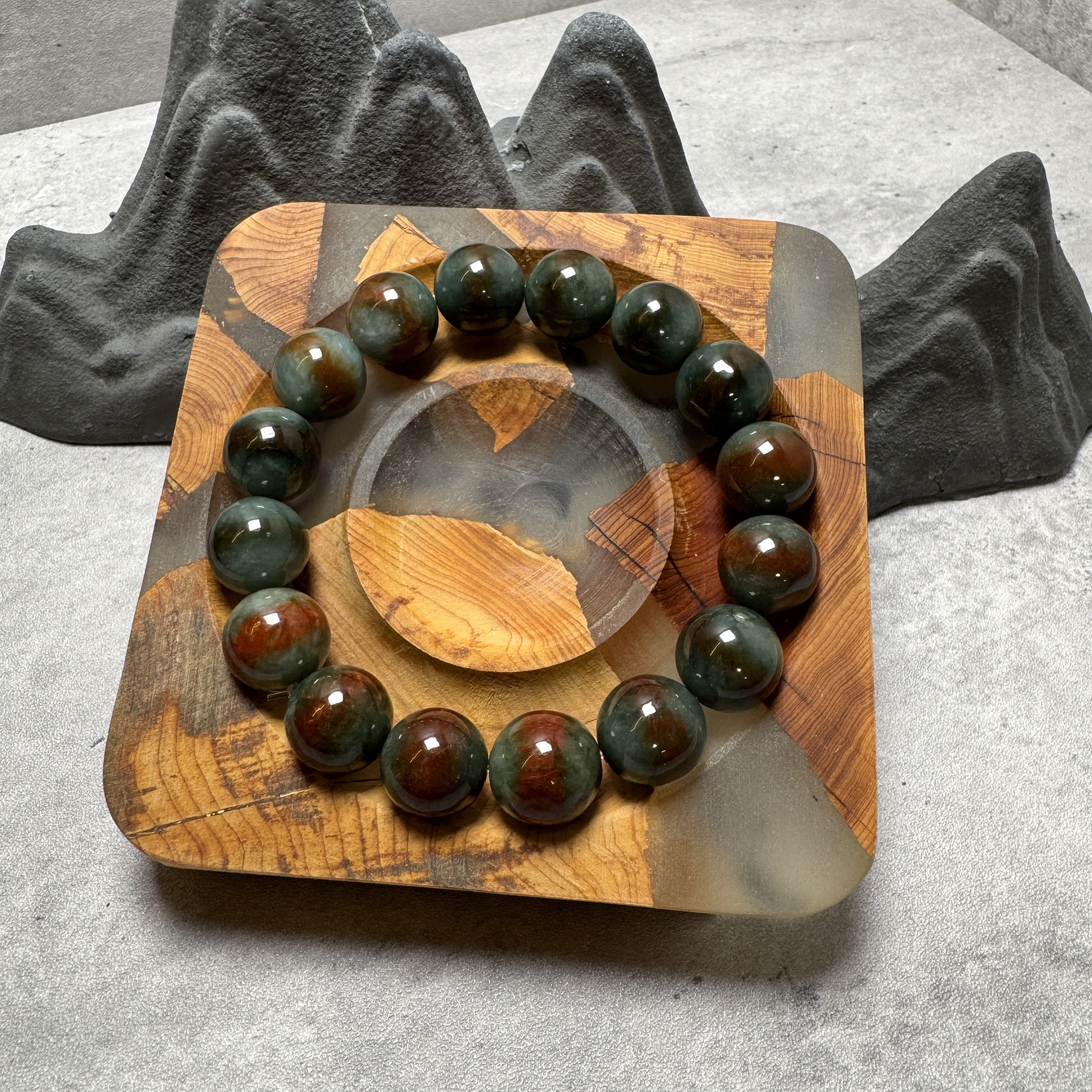 稀有自然紅翡油青種翡翠手串-532