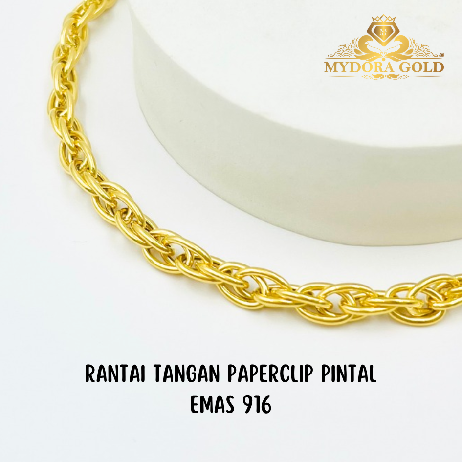 MYDORA Rantai Tangan Paperclip Pintal l EMAS 916/22K