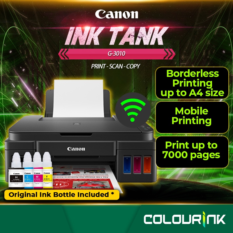 Canon Pixma G3010 3 in 1 A4 Colour Refill Ink Tank Printer Wifi Original Ink similar L3250 T520w T420w L3110 L3210