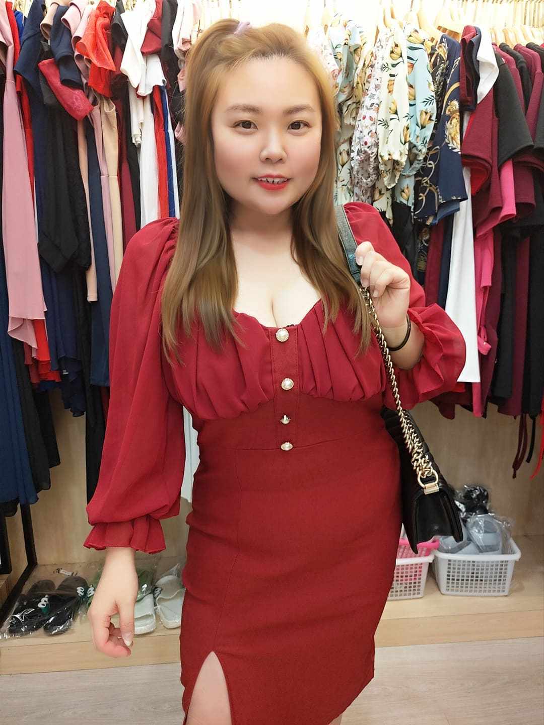 TT381/BB0020 🔥特价🔥长袖胸褶皱排扣修身礼服