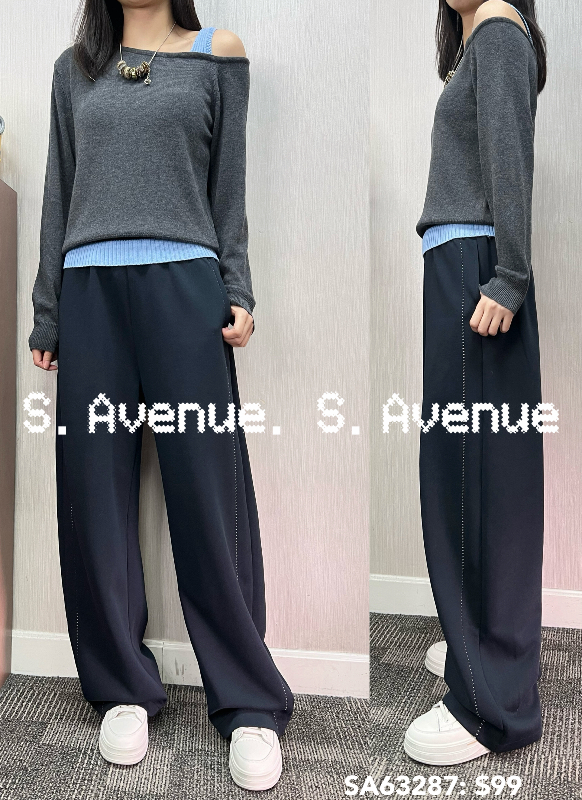 SA63287: 長袖露膊撞色邊線冷top