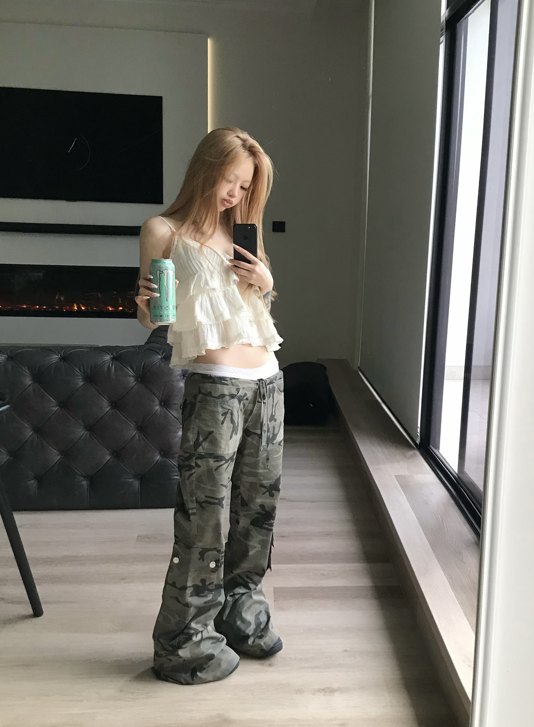 Camo Low-Rise Flare Cargo Pants