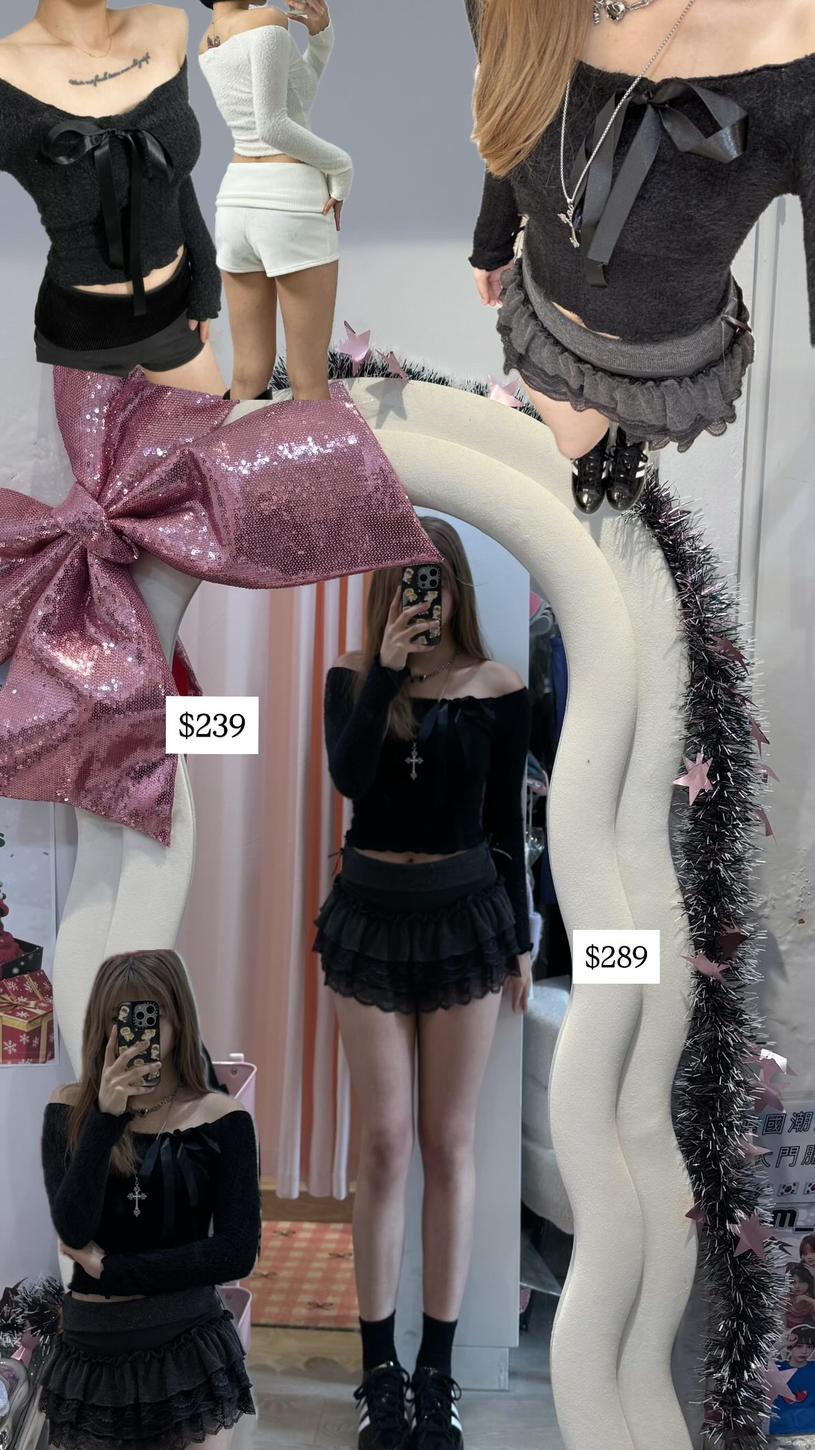 韓國溫柔感毛毛質地一字膊蝴蝶結top