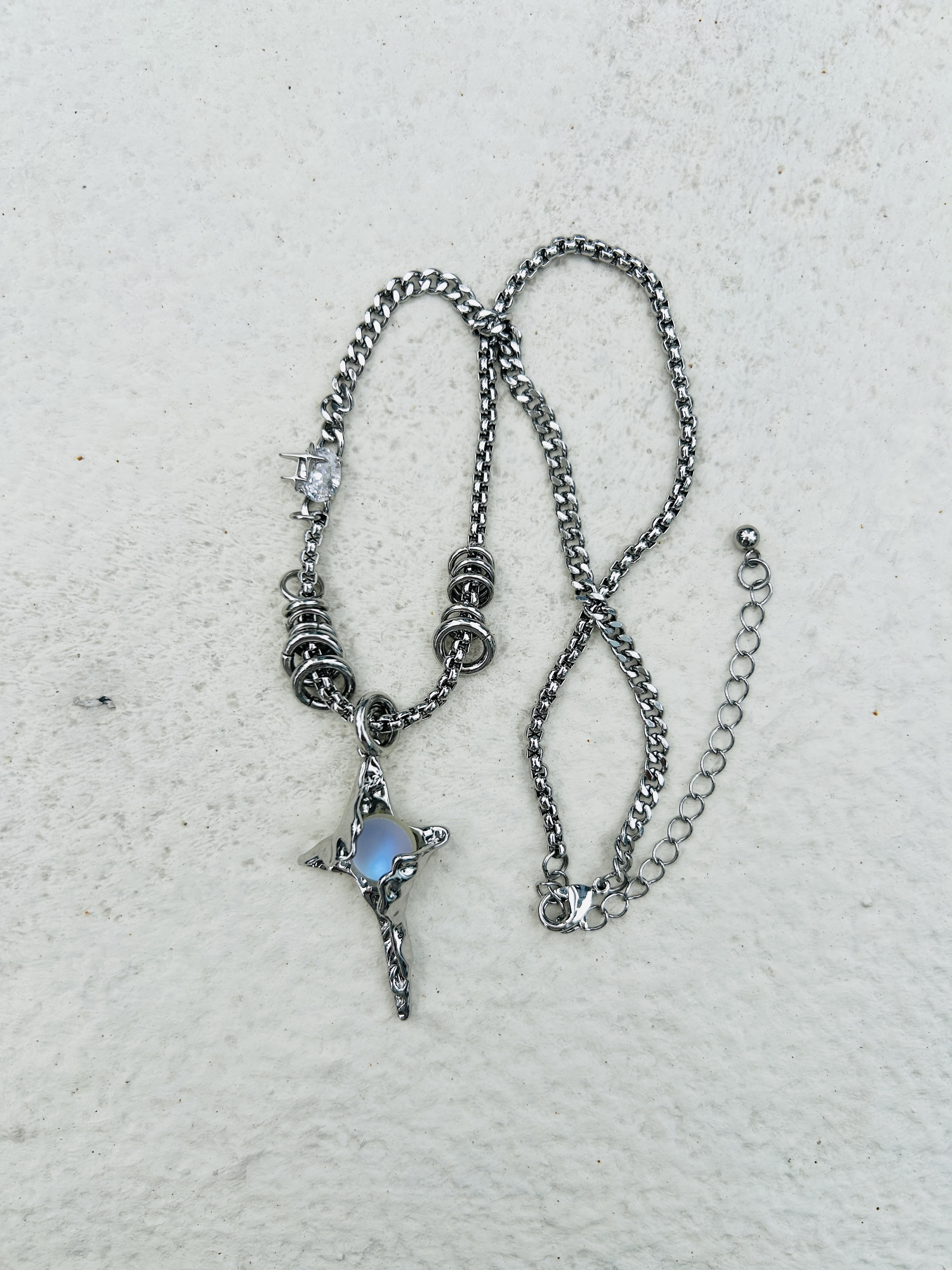 Silver moonstone stainless necklace