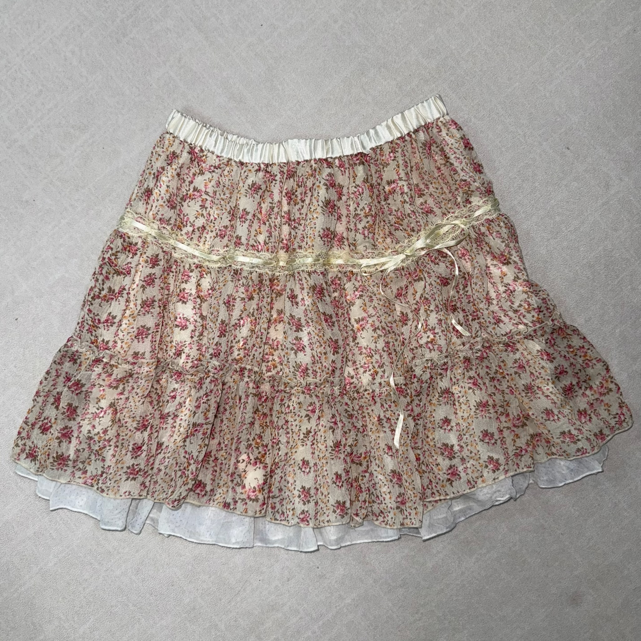 Girly Pink Floral Tiered Mini Skirt