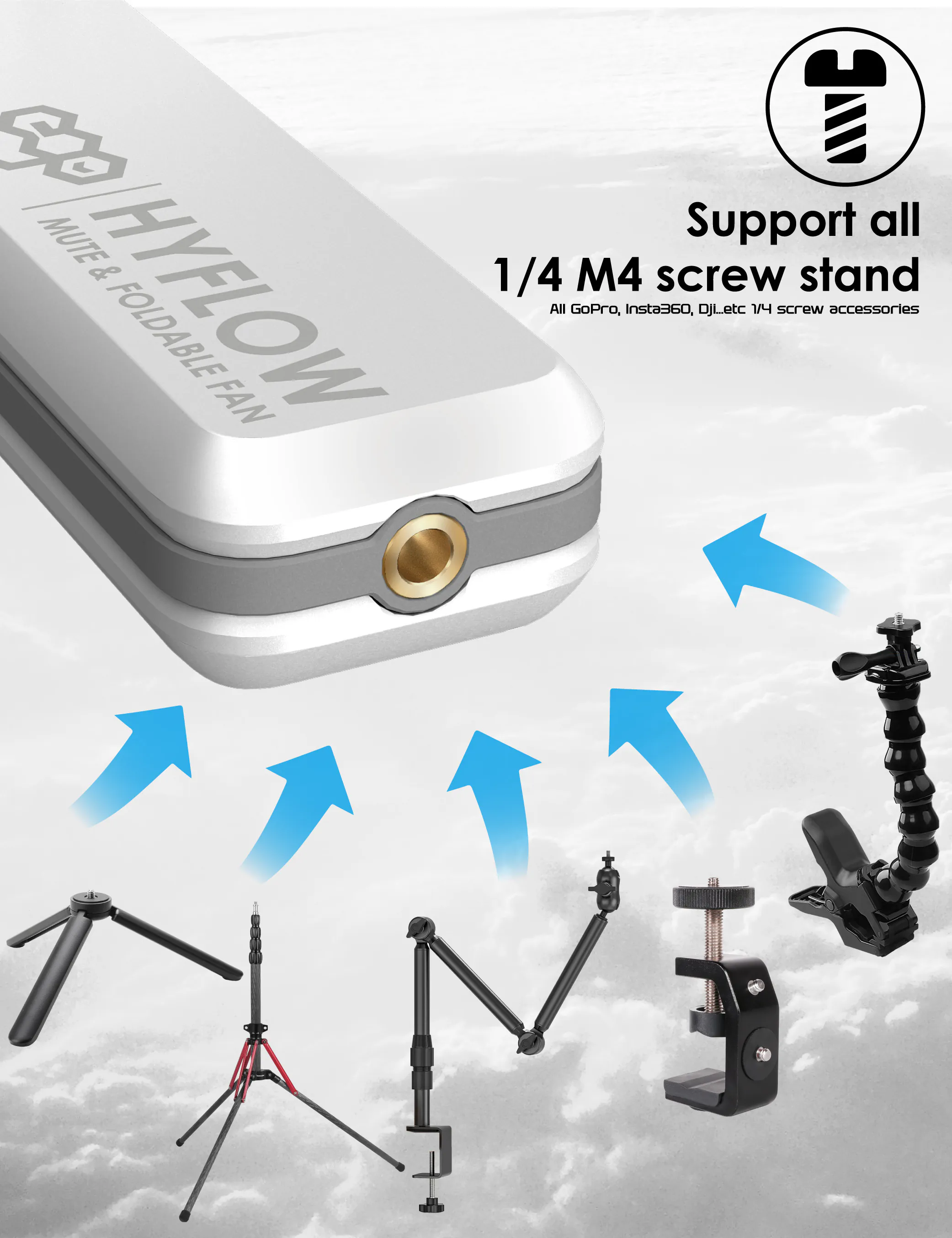 ego - HyFlow 16CM&摺疊風扇 充電式無線便攜風扇｜手提風扇 | LED顯示 | 35分貝靜音 | 180度角度調較