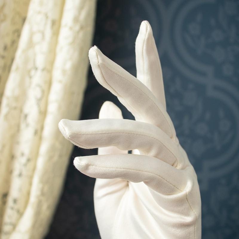 Vintage Satin Textured White Elbow Length Long Evening Gloves (CE069)