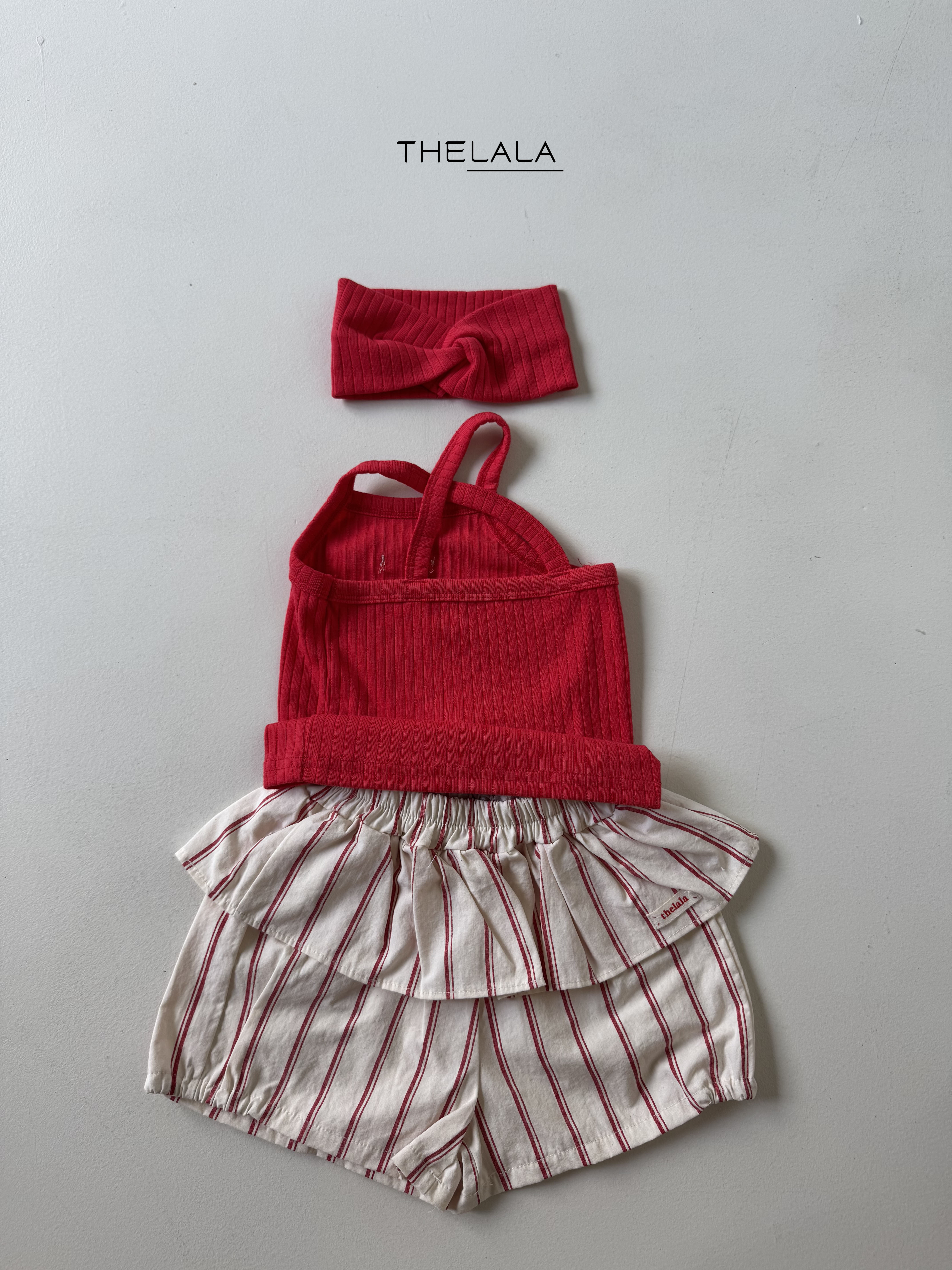 Thelala | Stripe frill shorts (Blue XL105-115)