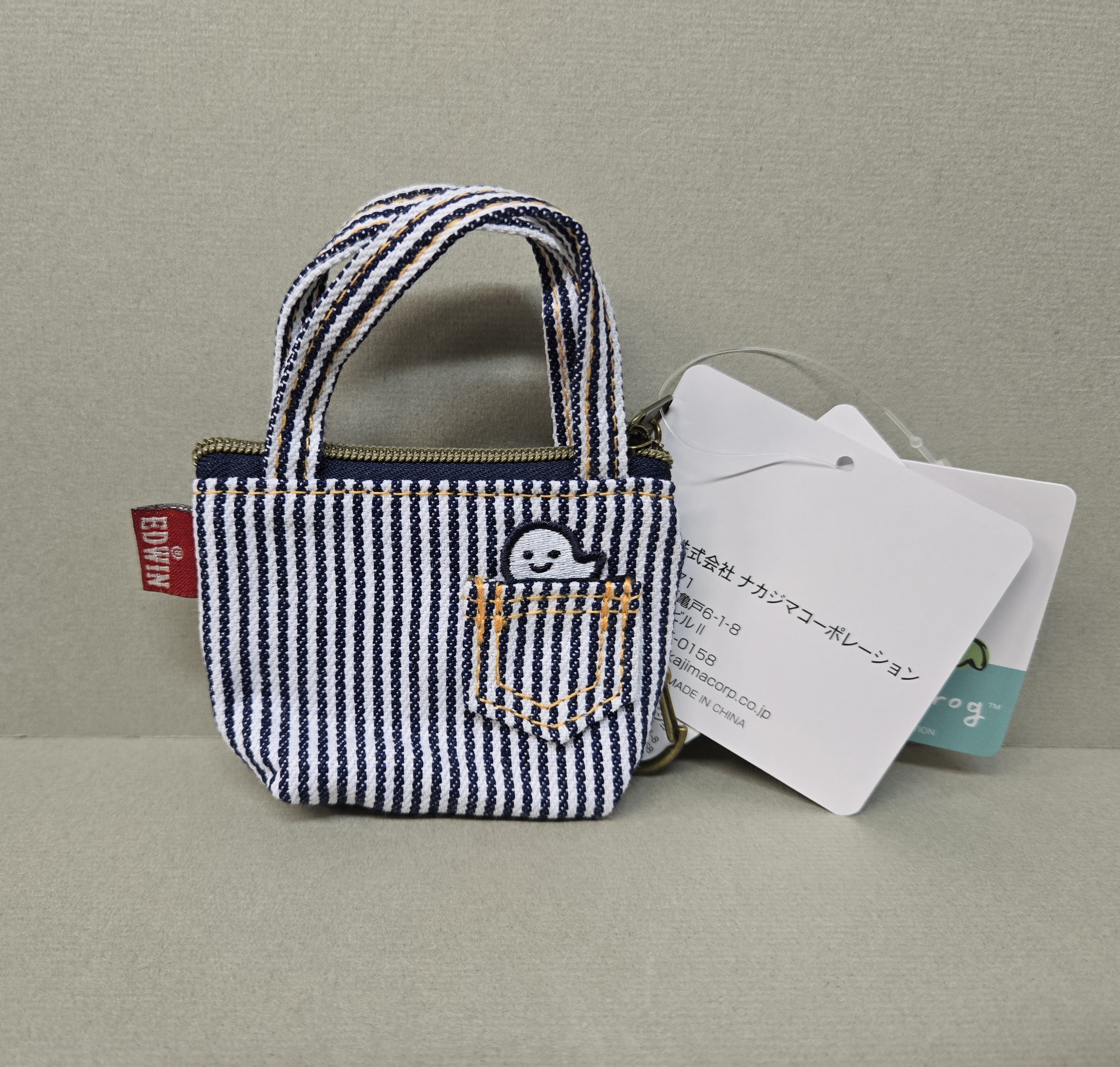 Pickles×Edwin 藍白色直條刺繡蝌蚪袋仔掛飾