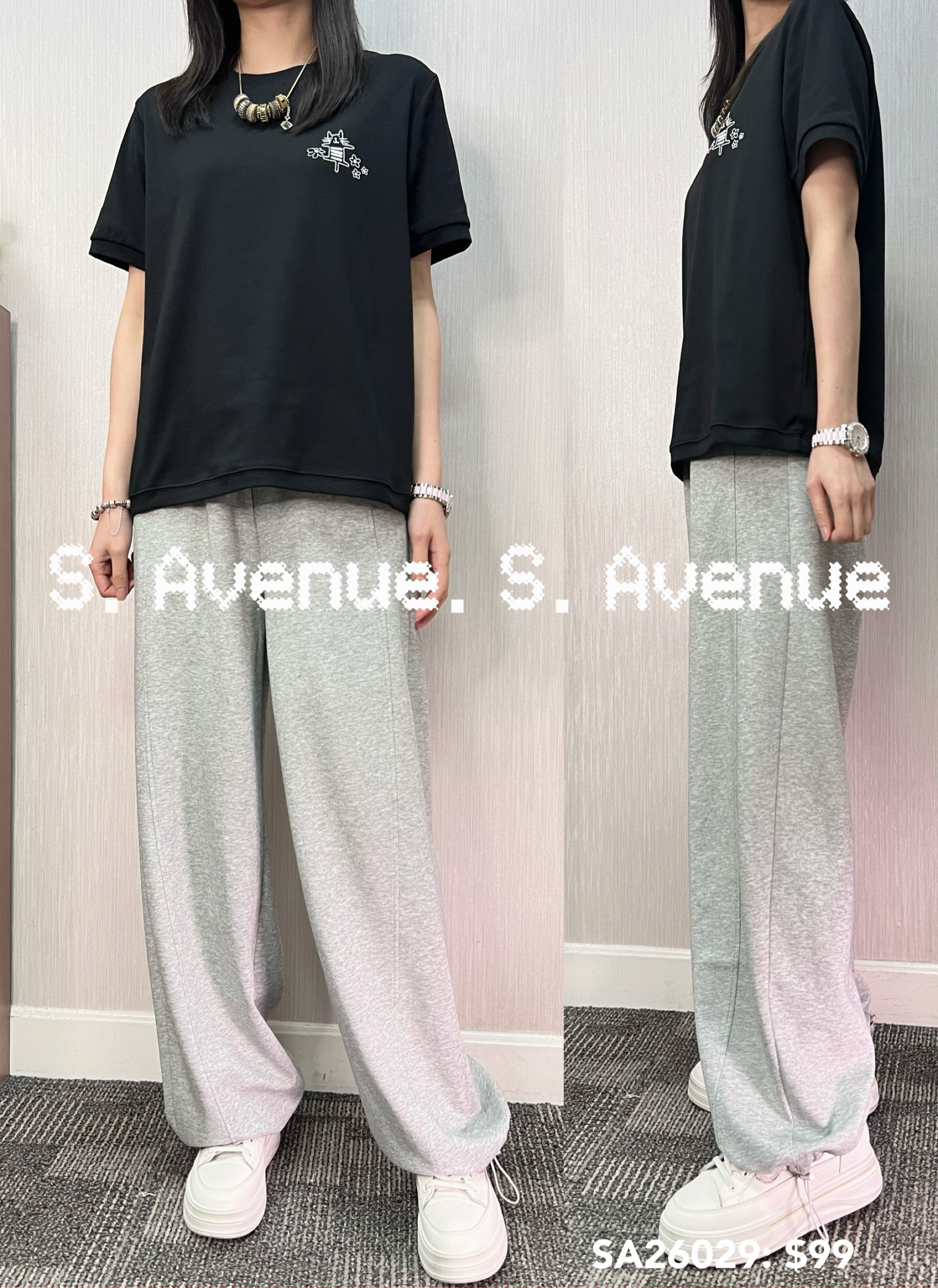 SA26029: 短袖印小貓圖簡約靚tee、