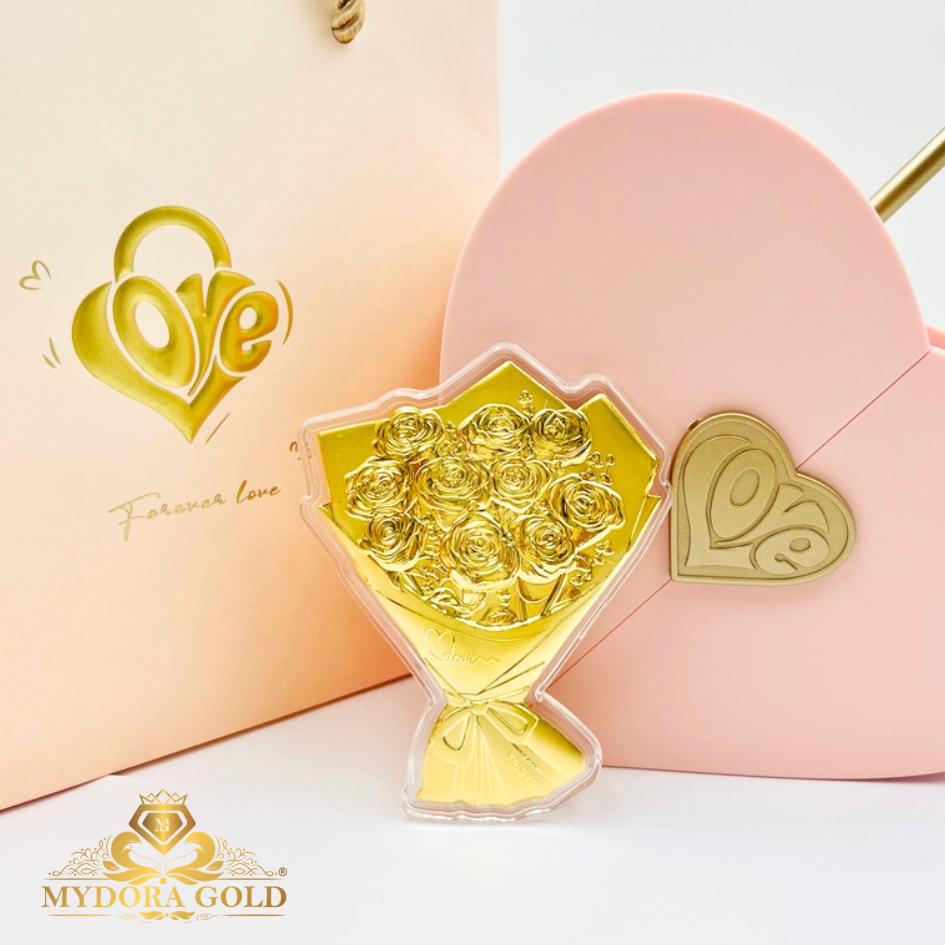 MYDORA Rose Bouquet + Love Box Set l EMAS 999/24K Gold Wafer NOTE