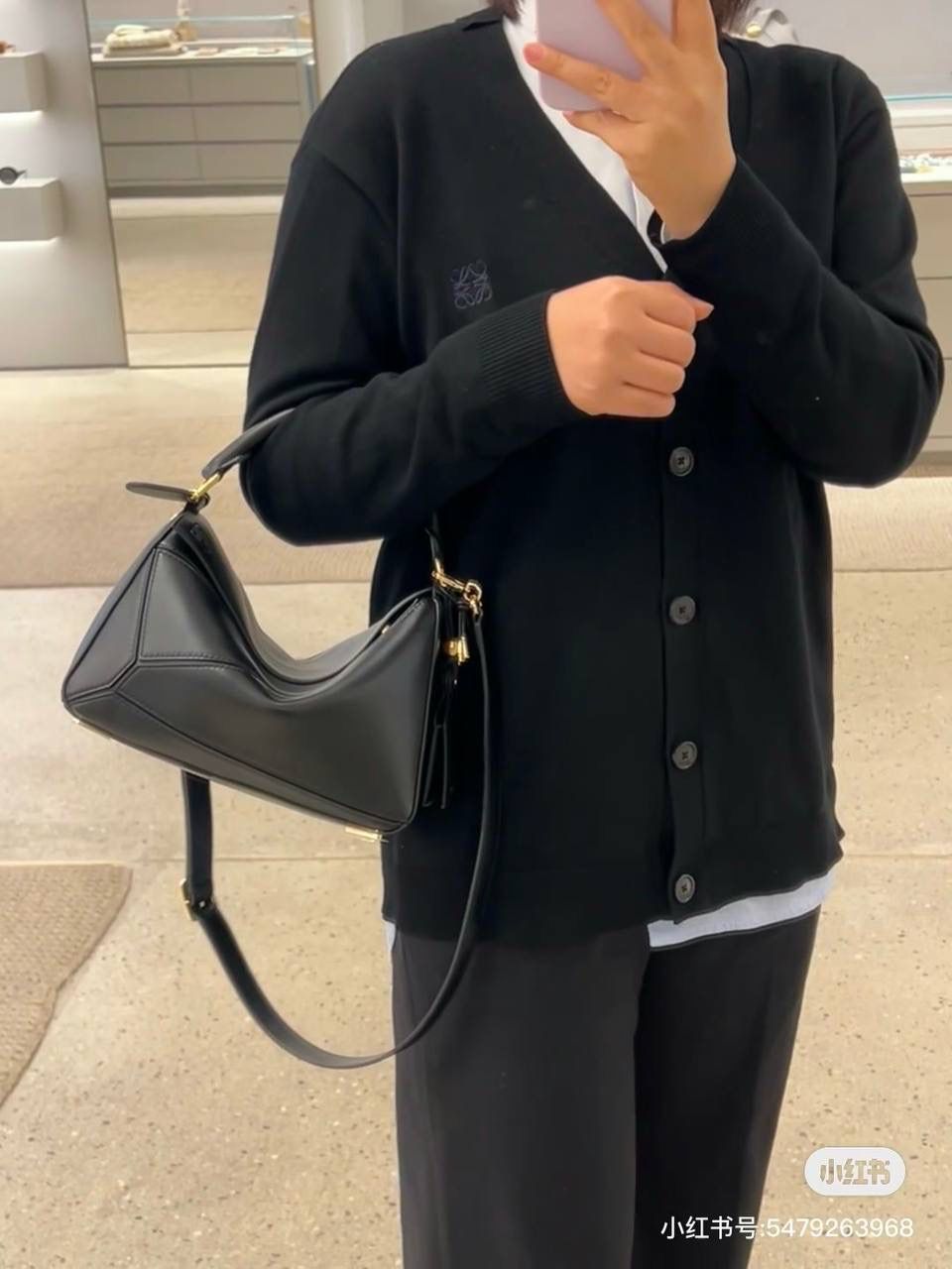 Loewe 罗意威 Puzzle 黑色皮革手提包