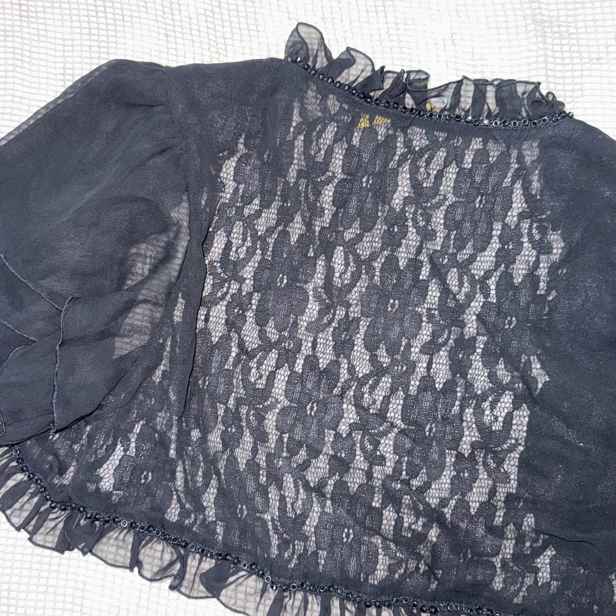 Black Sheer Lace Frill Trim Shrug