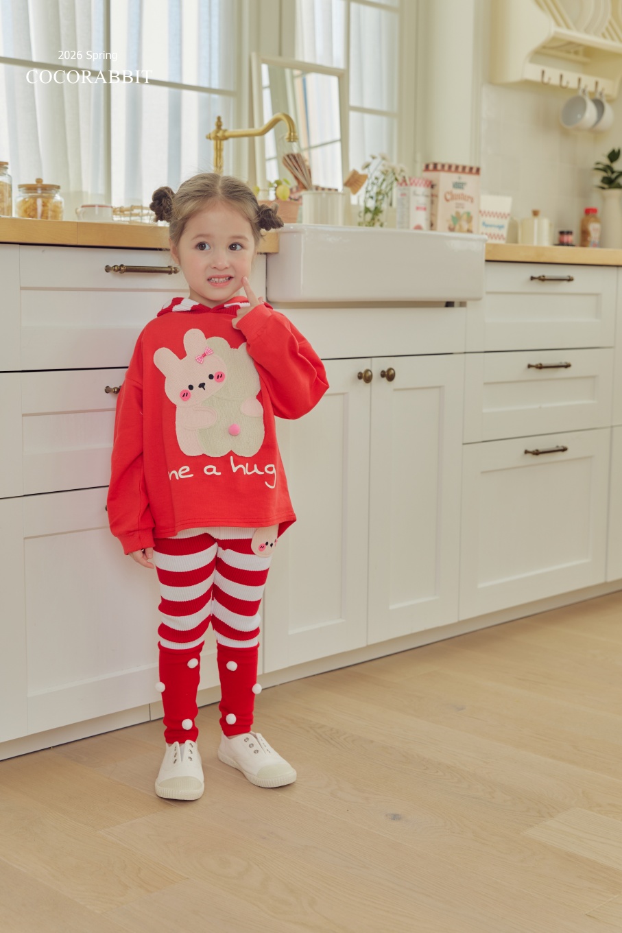 可愛動物有帽 Top / 橫間波點 Legging