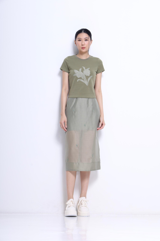 CS1447 Elara Sheer Embroidered Midi Skirt