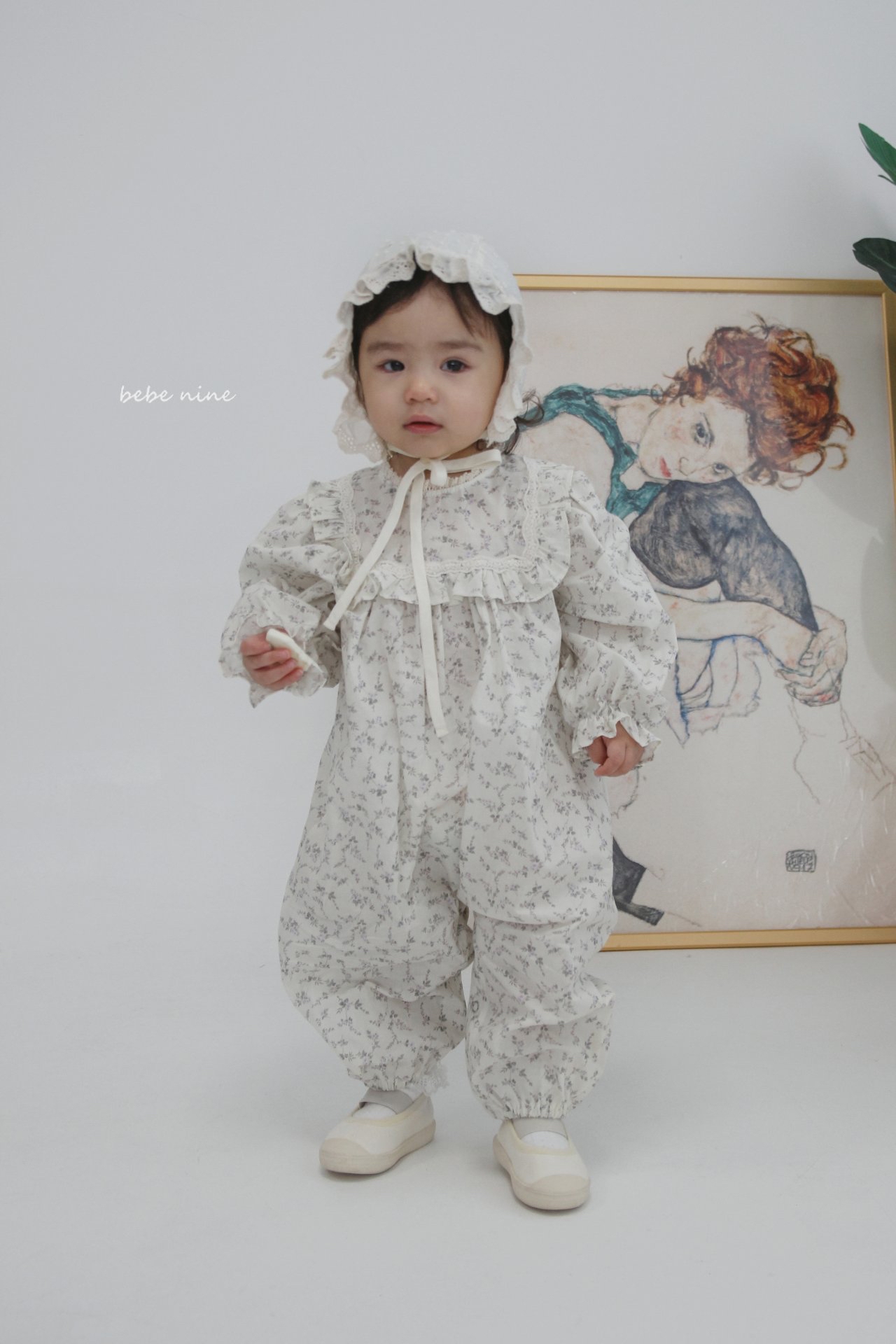 🌸預訂 韓國直送🌸🇰🇷Bebenine兩色碎花蕾絲荷葉邊方領寬鬆長袖連身服