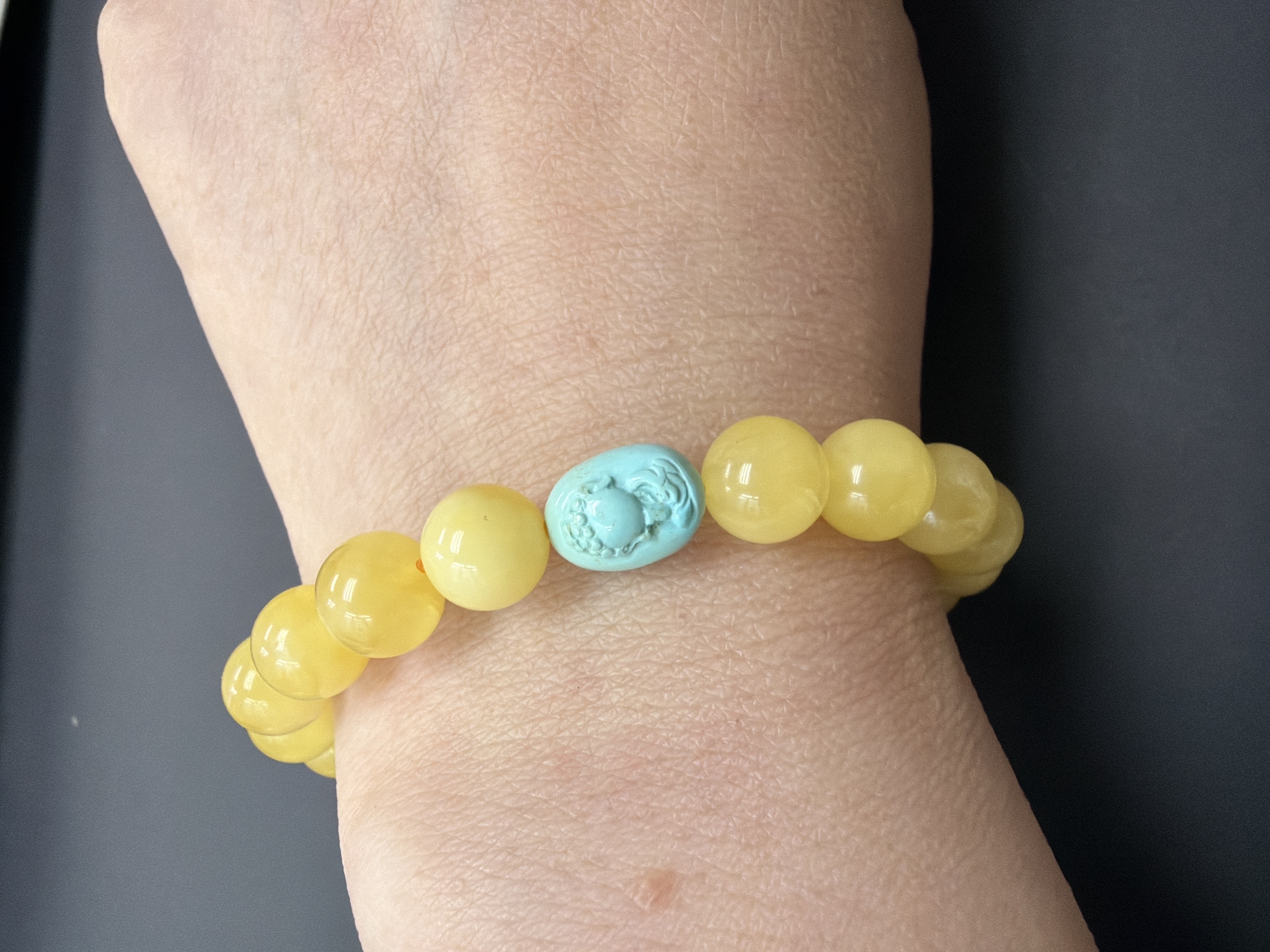 綠松石佛像雕刻+8mm 波羅的海蜜蠟手串（都穆法王+護法殿加持）