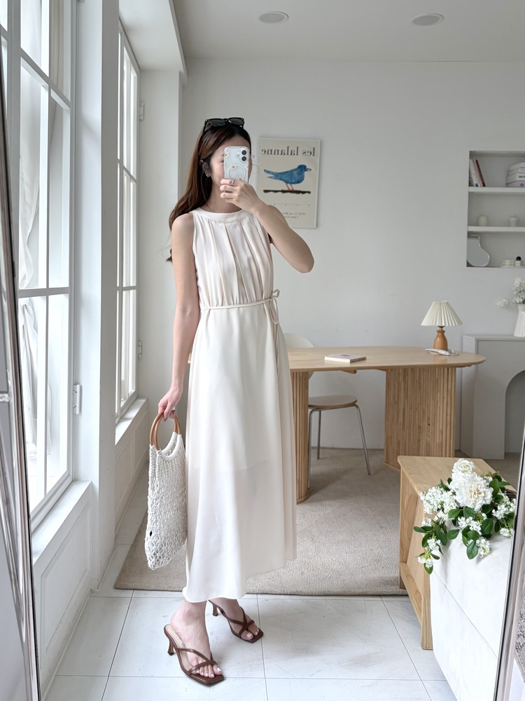 Pleated Halter Maxi Dress (Ivory)